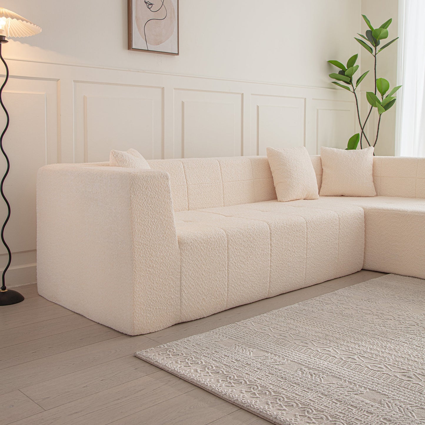 105.5" Modular L-Shaped Sectional Floor Couch, Deep Seat Tufted Comfy Sofa Set With Chaise for Living Room