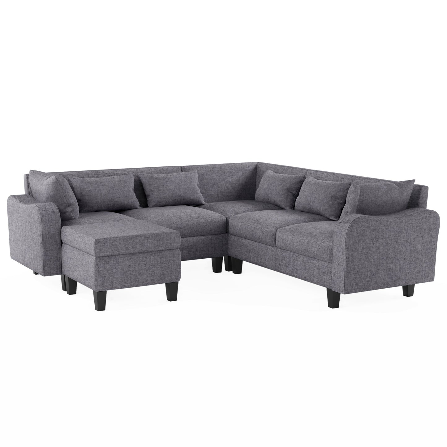 87" Modern Sectional Sofa With Coffee Table,6-Seat Couch Set With Storage Ottoman,Various Combinations,L-Shape Indoor