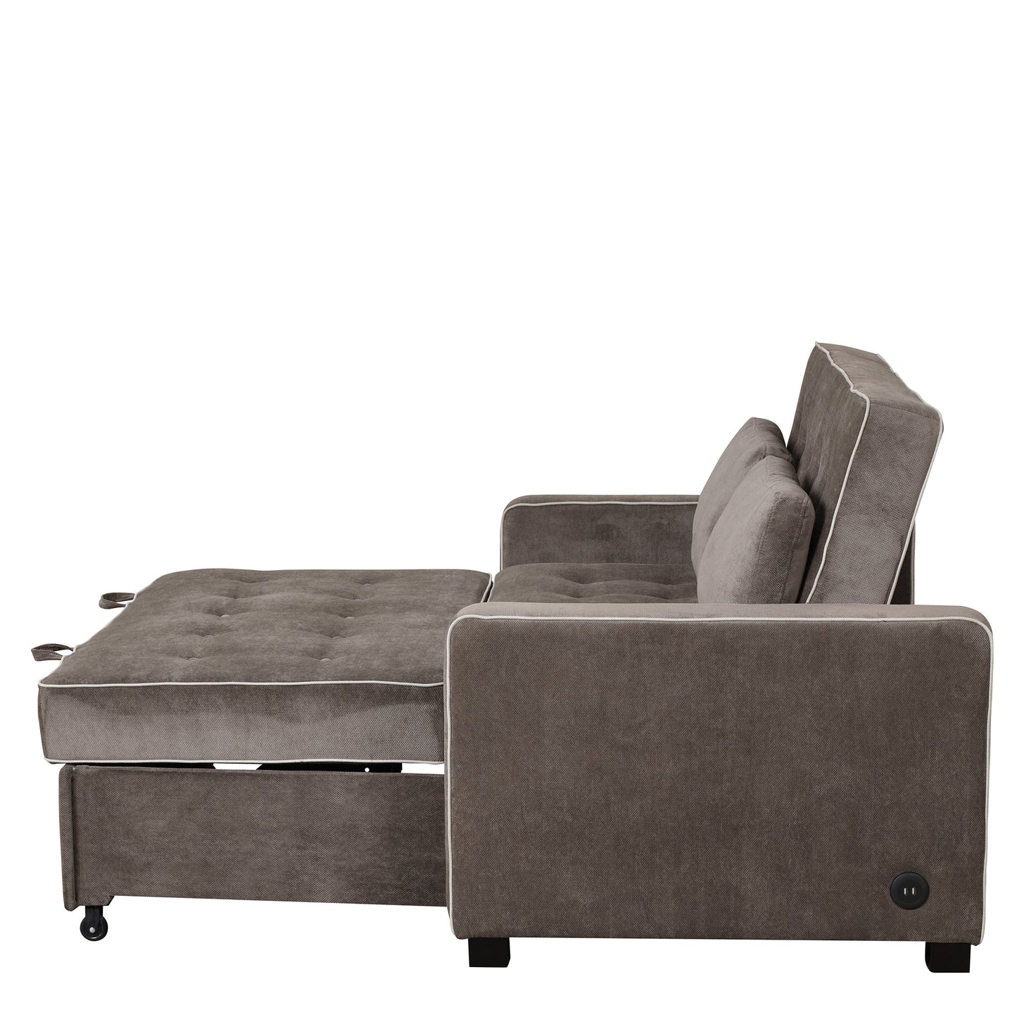 65.7" Linen Upholstered Sleeper Bed , Pull Out Sofa Bed Couch Attached Two Throw Pillows,Dual USB Charging Port