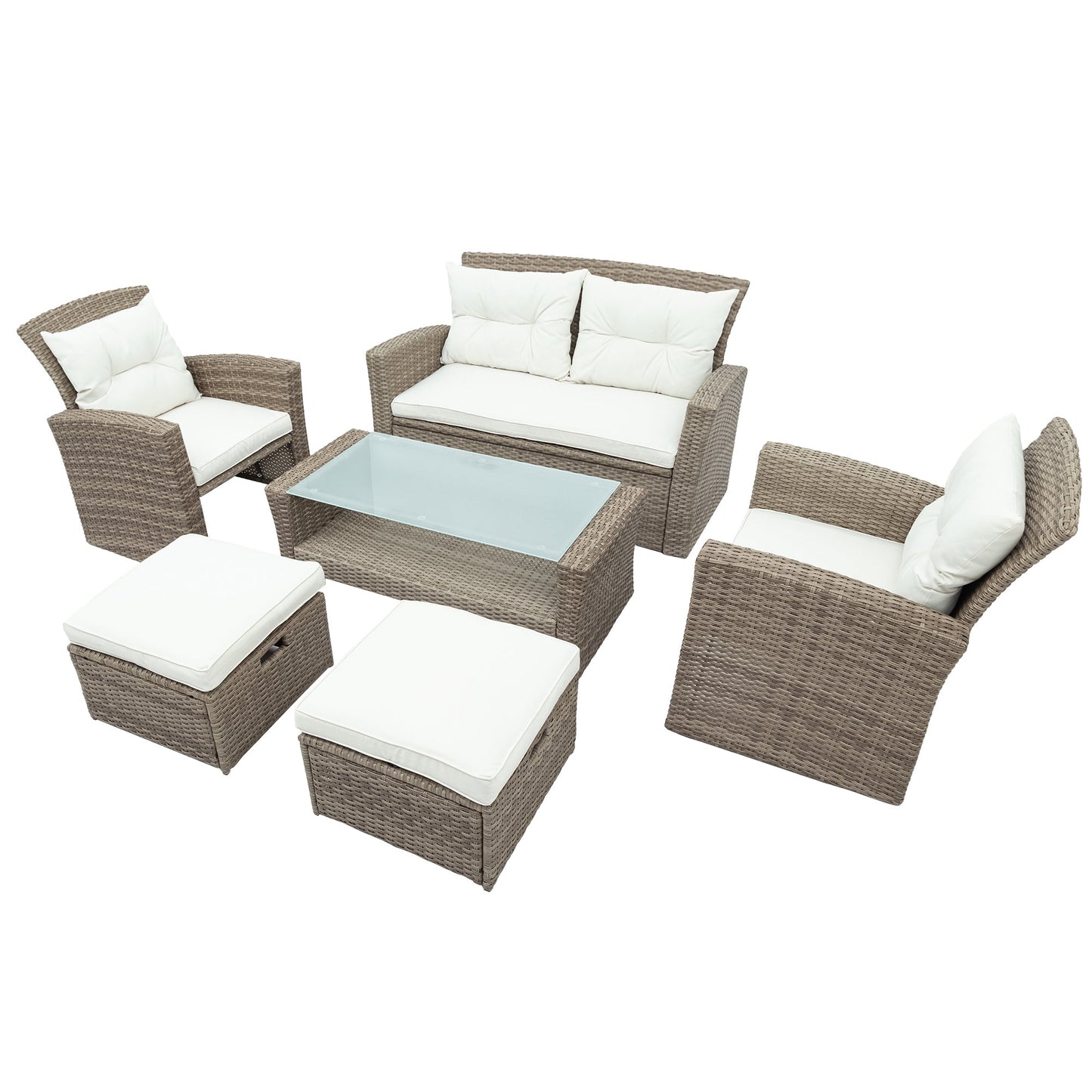 Patio Furniture Set, 4 Piece Outdoor Conversation Set All Weather Wicker Sectional Sofa With Ottoman and Cushions