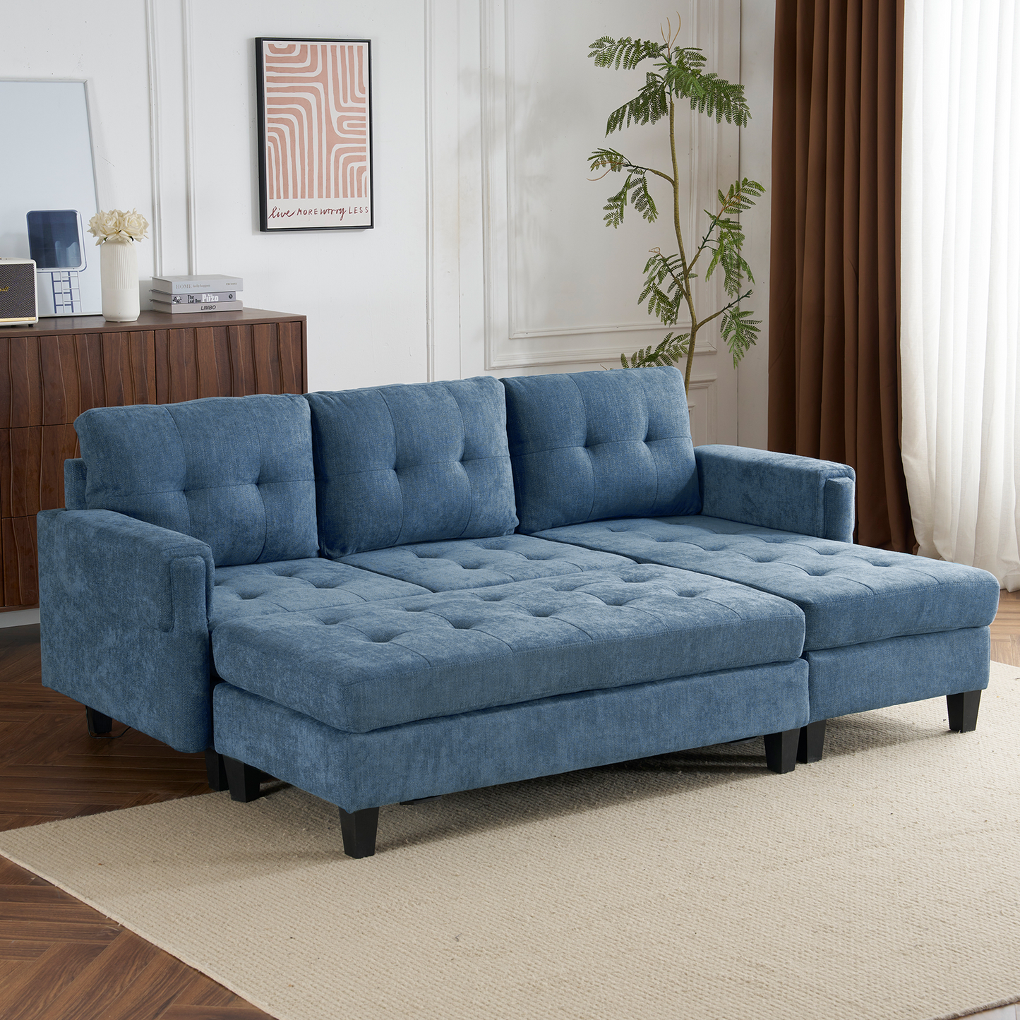 83.4" L-Shaped Sofa Sectional Couch Sofa Bed With Two USB Ports, a Movable Ottoman and a Reversible Chaise Lounge