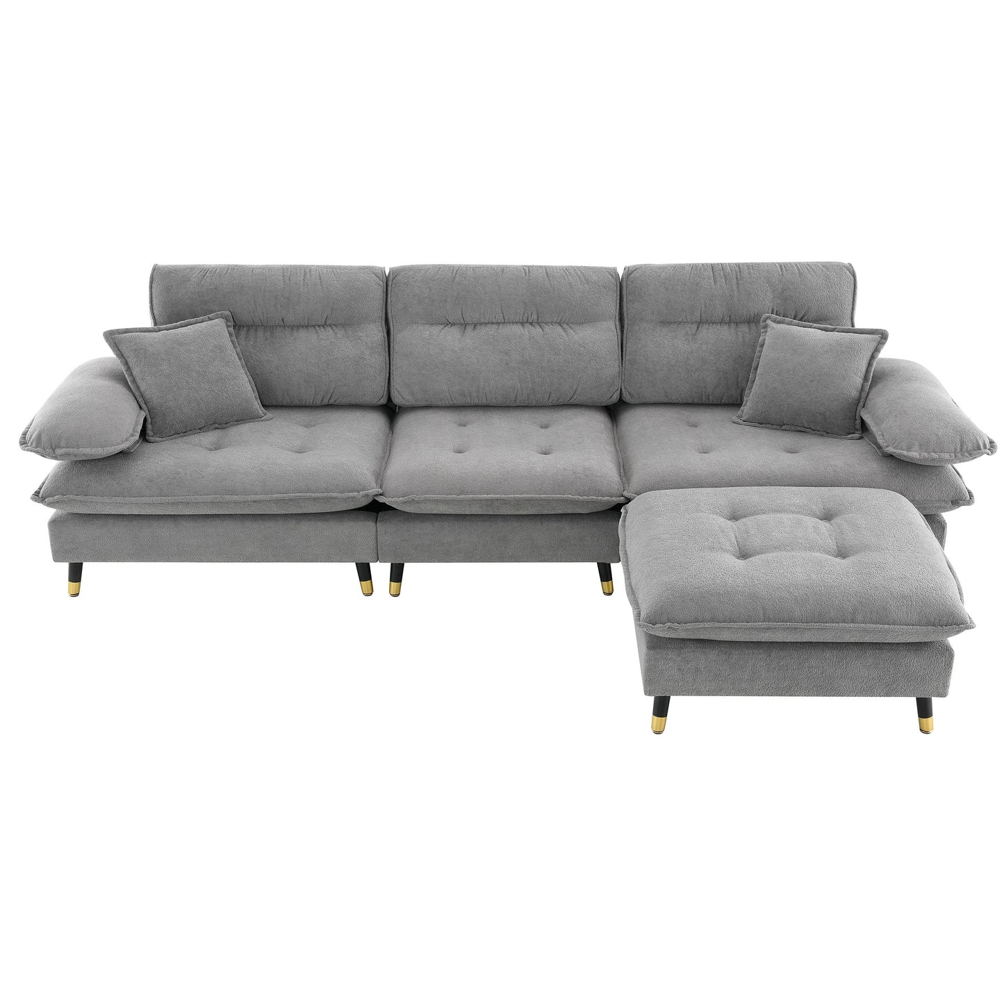 106*66.5" L Shaped Convertible Sectional Sofa,4 Seat Tufted Couch Set With Two-Tone Adjust Legs,Cloud Chenille Fabric