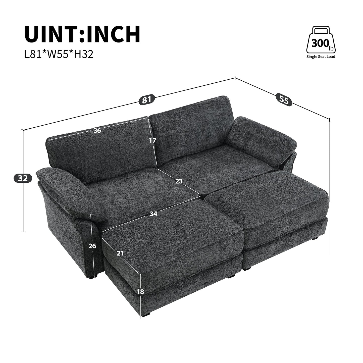 Free Combination Modular Convertible Sectional Sofa Bed Set, 4 Seat Upholstered Sleeper Corner Couch, Deep-Seat Loveseat