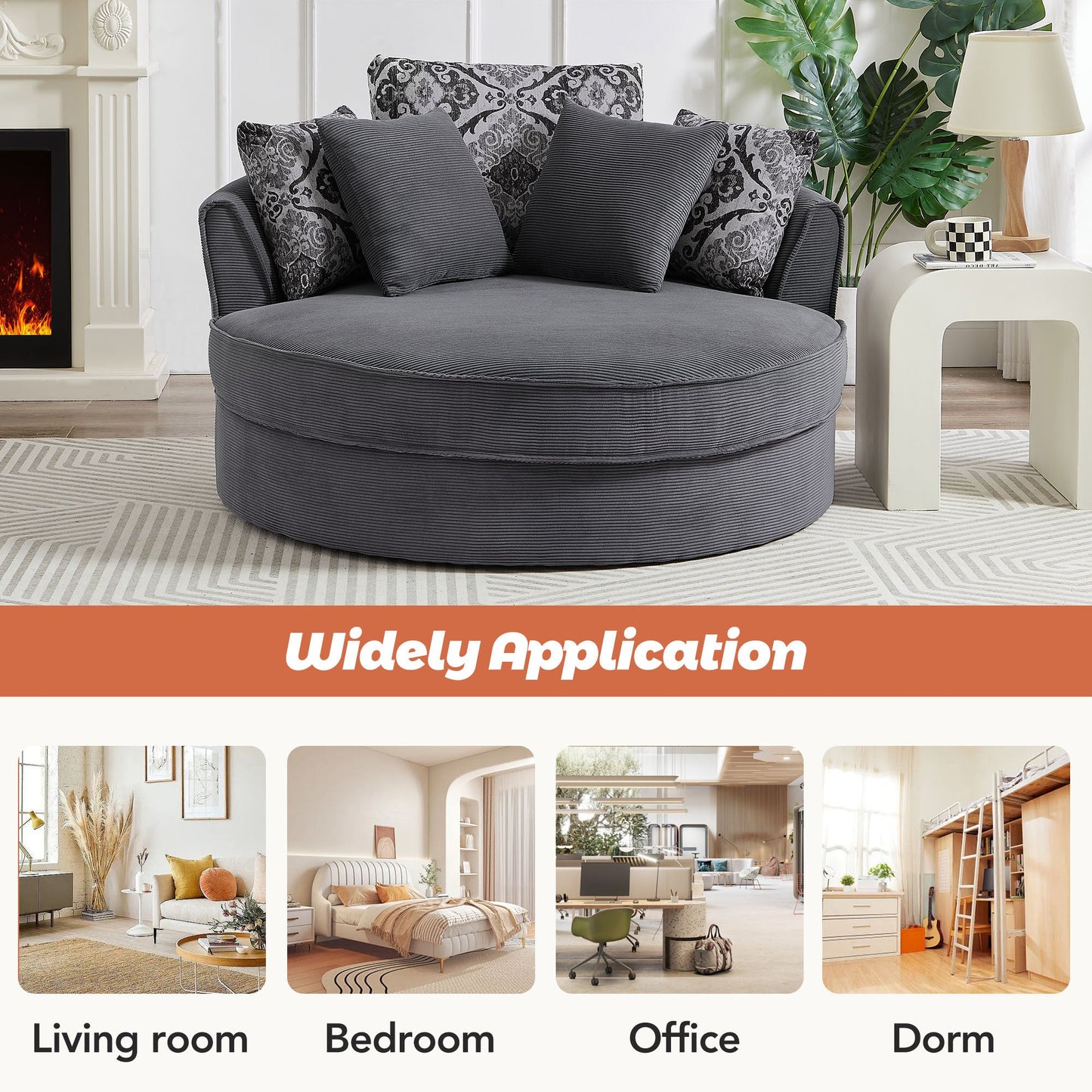 Swivel Accent Barrel Chair With 5 Movable Pillow 360 Degree Swivel Round Sofa Chair for Living Room,Bedroom, Hotel