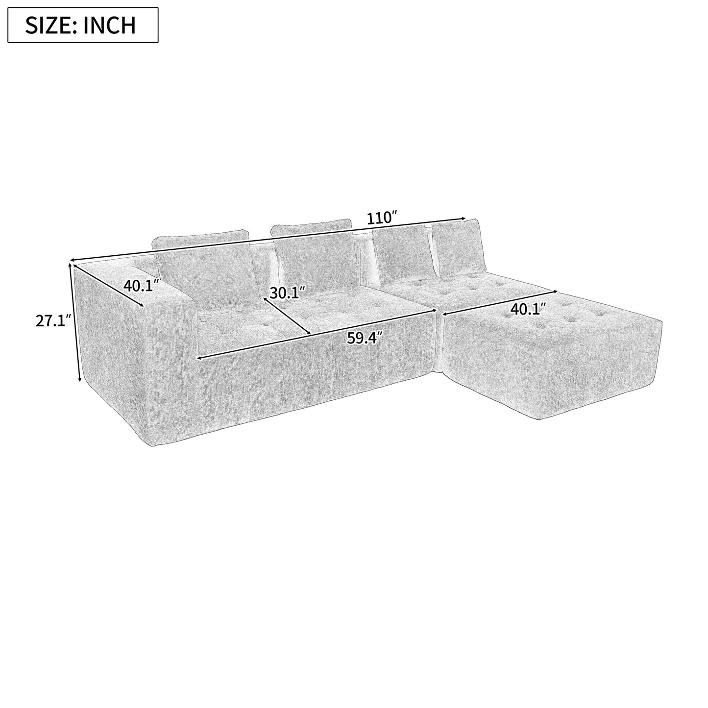 Modern Large Removable Modular Sofa, 3-Piece Set With Free Combination, Includes 4 Cushions, Ideal for Living Room