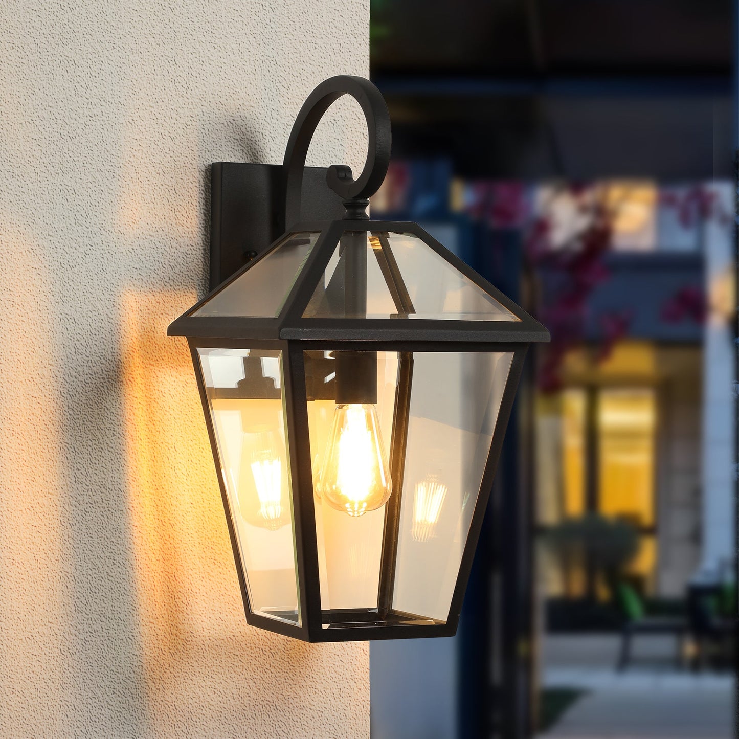 2-Pack Outdoor Wall Lanterns, Black Finish Weatherproof Wall Sconce With Clear Glass Panels, Vintage Exterior Light