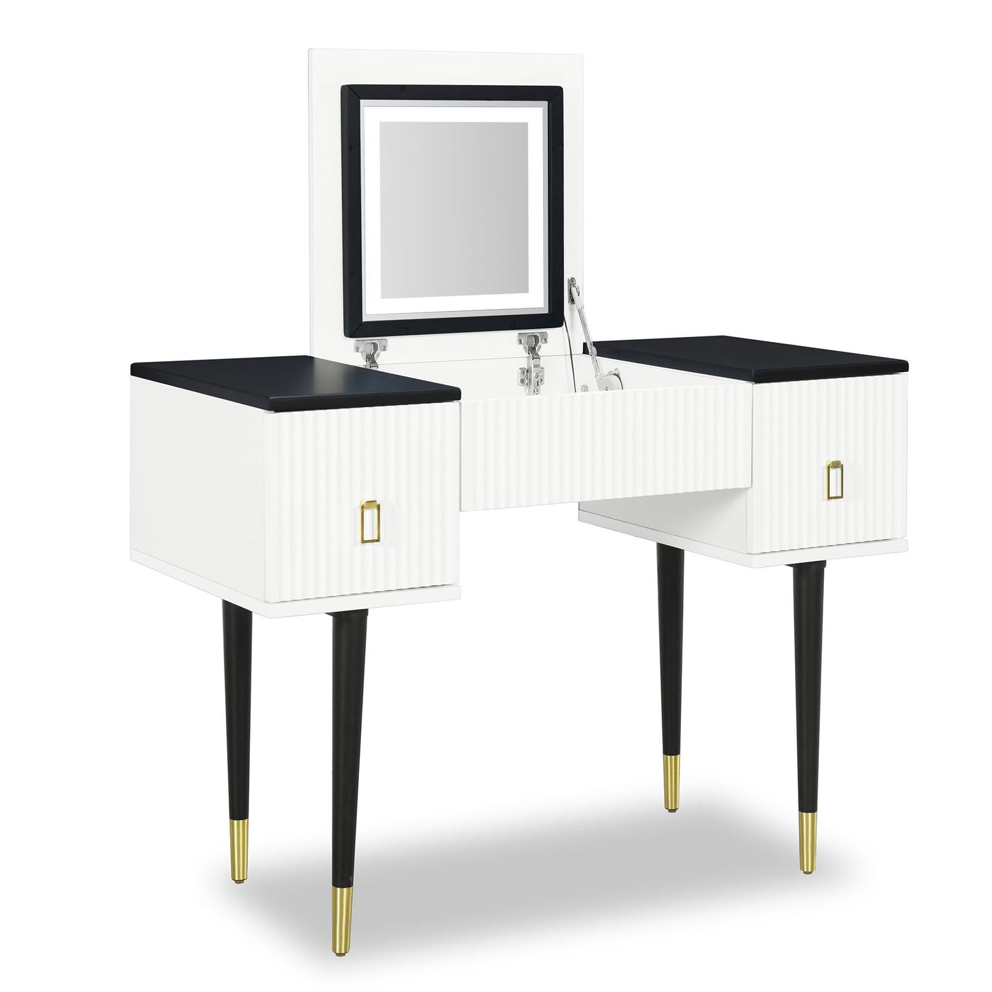 43.3" Modern Vanity Table Set With Flip-Top Mirror and LED Light, Dressing Table With Customizable Storage