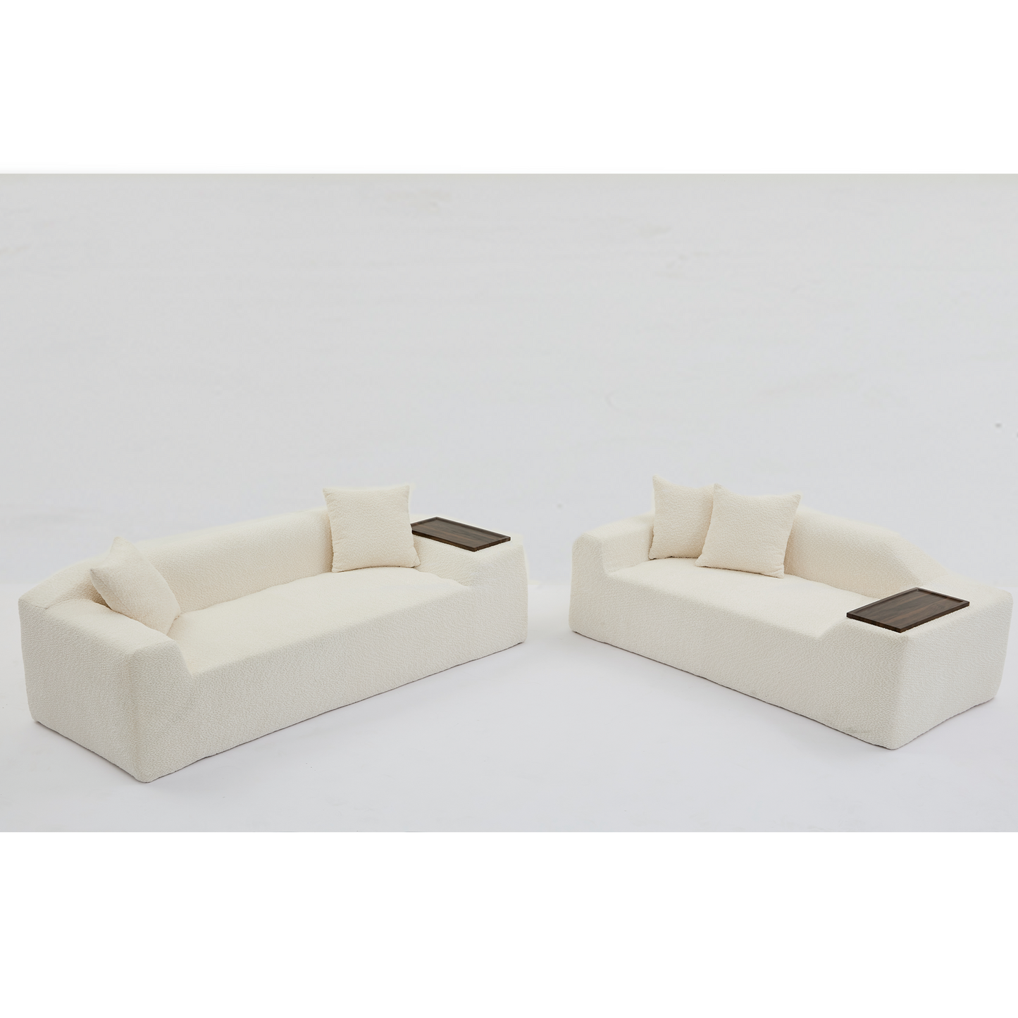 2 Piece Boucle Cloud Sofa Set, Upholstered Sofa Set, Modern 3 Seater and 2 Seater Sofa With MDF End Table for Living Room