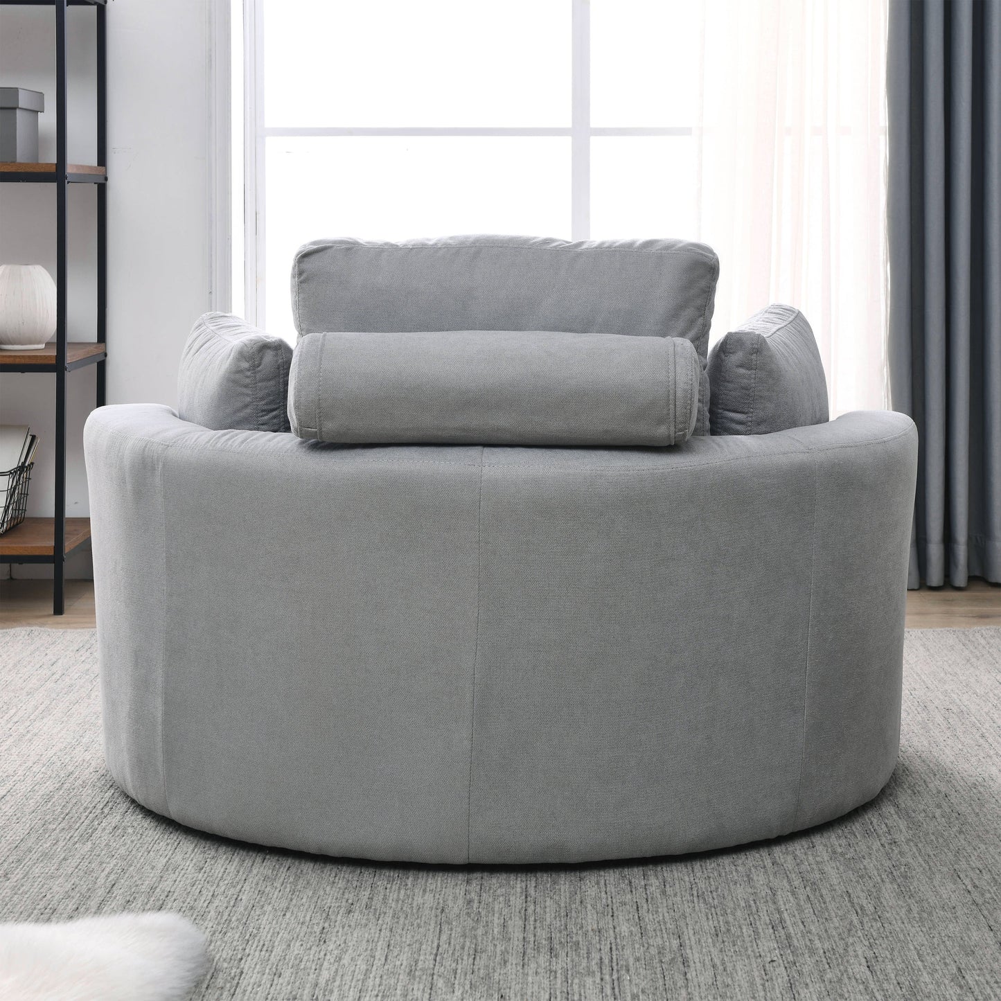 Swivel Accent Barrel Modern Grey Sofa Lounge Club Big Round Chair With Storage Ottoman Linen Fabric for Living Room