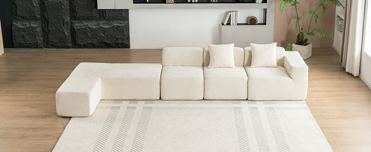 116.5" Sectional Sofa Full-Compressed Sofa Couch Free-Combined Sofa for Living Room, Beige