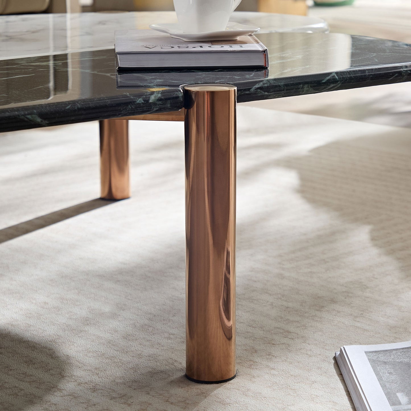 Faux Marble Coffee Tables Accent Tea Tables With Gold Metal Foot for Living Room Home Office