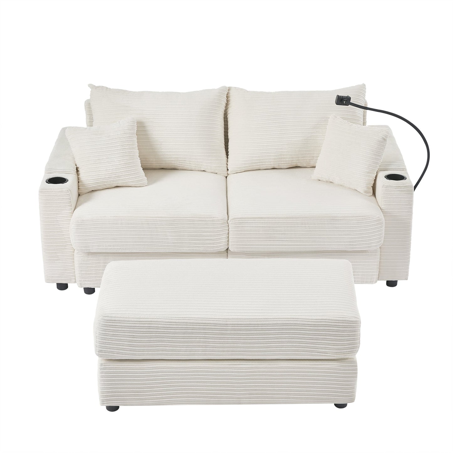 72.8" Modern Style Loveseat Sofa Sectional Sofa Couch With Storage Space, a Movable Ottoman, Two USB Ports, Two Cup Hold