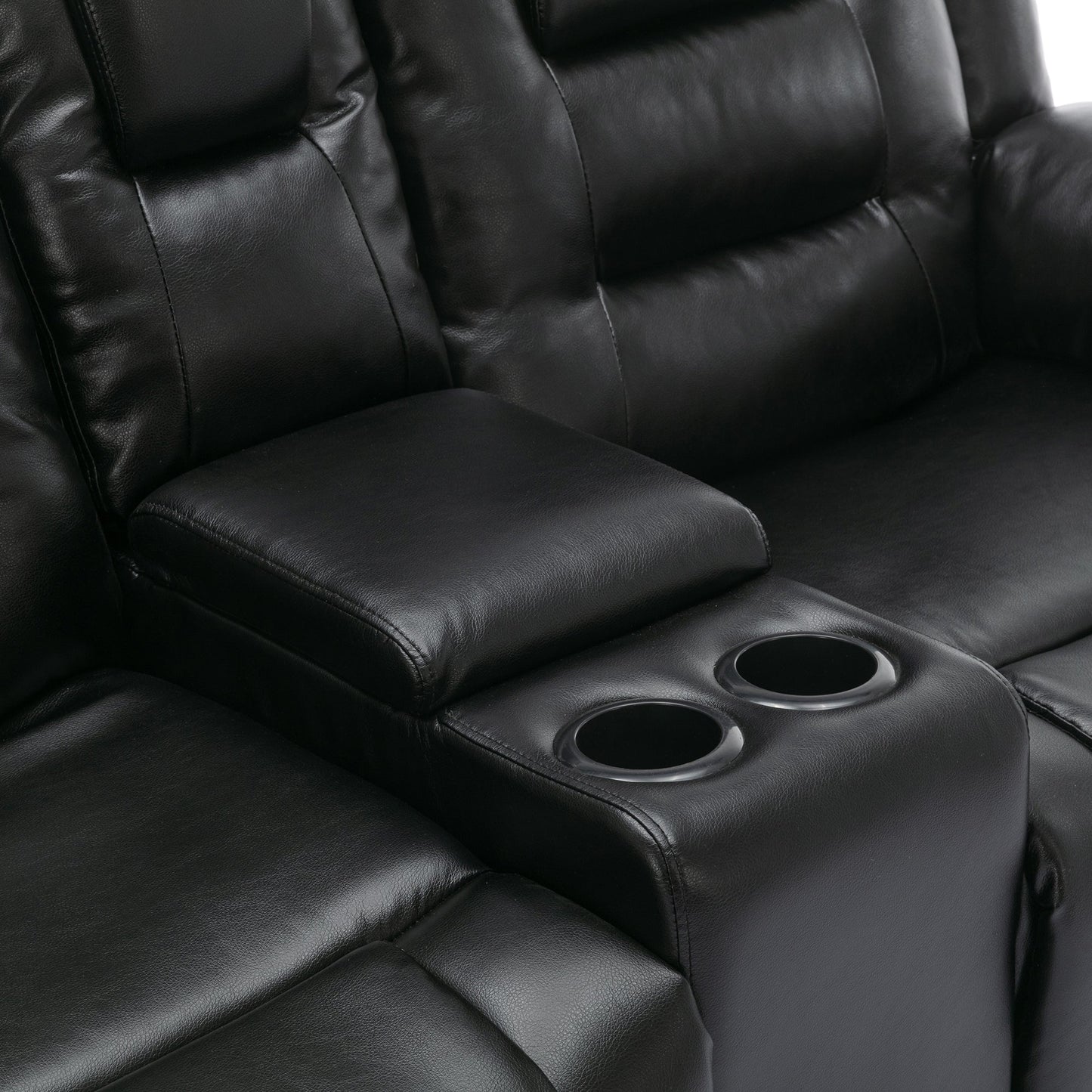 2 Seater Home Theater Recliner Manual Recliner Chair With a Storage Box and Two Cup Holders for Living Room,Bedroom, Black