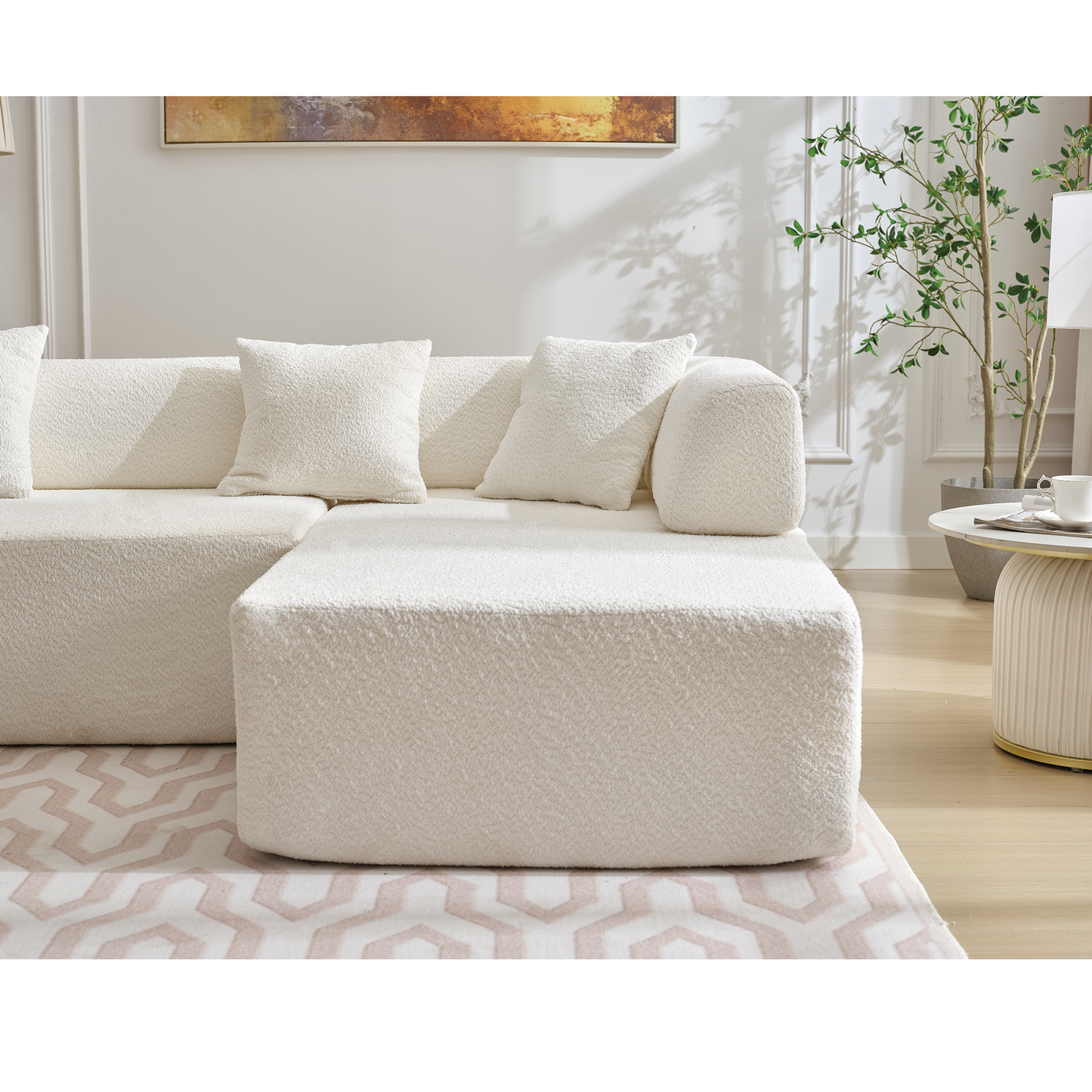 Modern Minimalist 140" L-Shape Couch ,No Assembly Required,Boucle,Modular Sofa ,Couch With Chaise