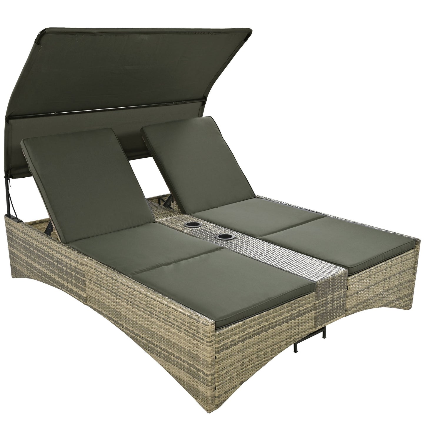 Patio Daybed Outdoor Daybed Outdoor Rattan Sun Lounger With Shelter Roof With Adjustable Backrest, Storage Box
