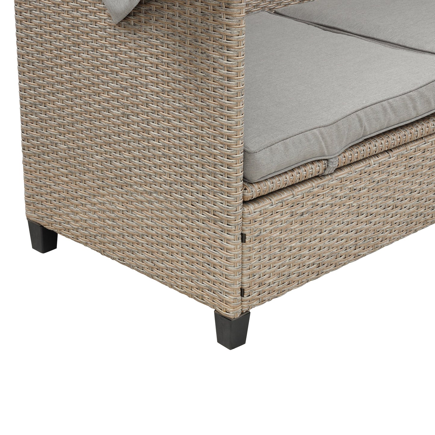 4 Piece UV-Proof Resin Wicker Patio Sofa Set With Retractable Canopy, Cushions and Lifting Table,Brown