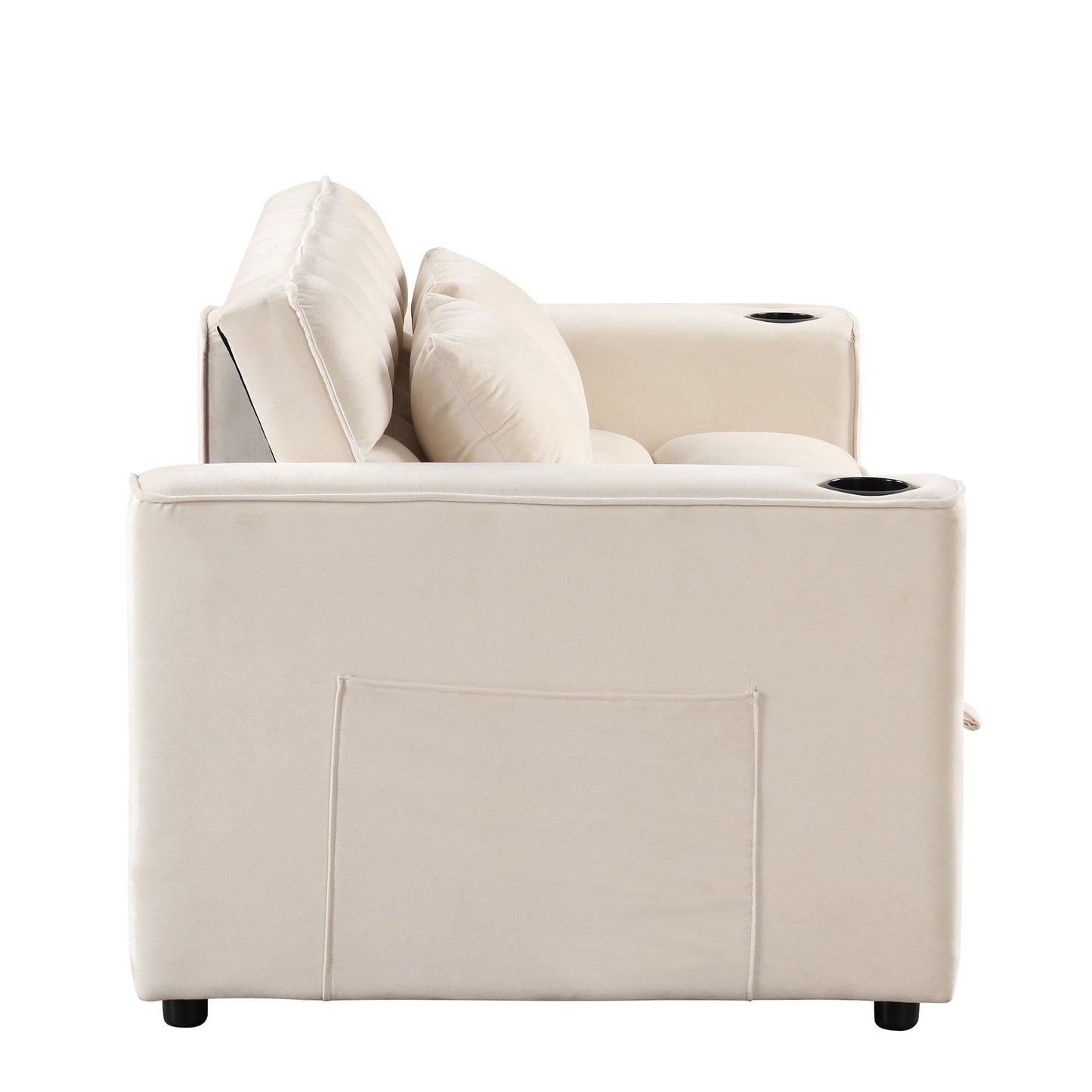 55.3" 4-1 Multi-Functional Sofa Bed With Cup Holder and USB Port for Living Room or Apartments Milky White