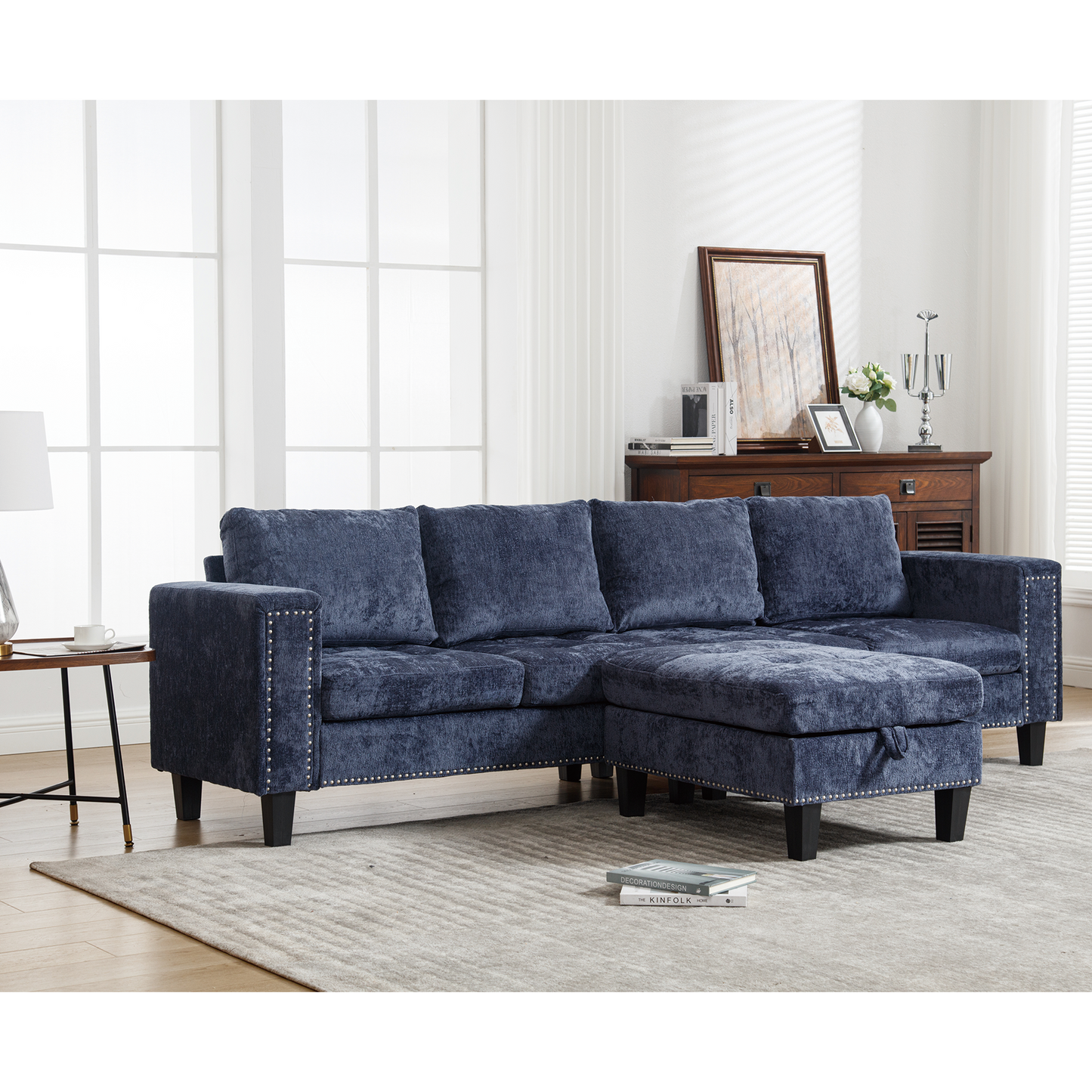 5 Seat Modular Sofa,with Storage Ottoman, Convertible Sectional Sofa, L Shaped Couch , Reversible Chaise ,Riveted Sofa