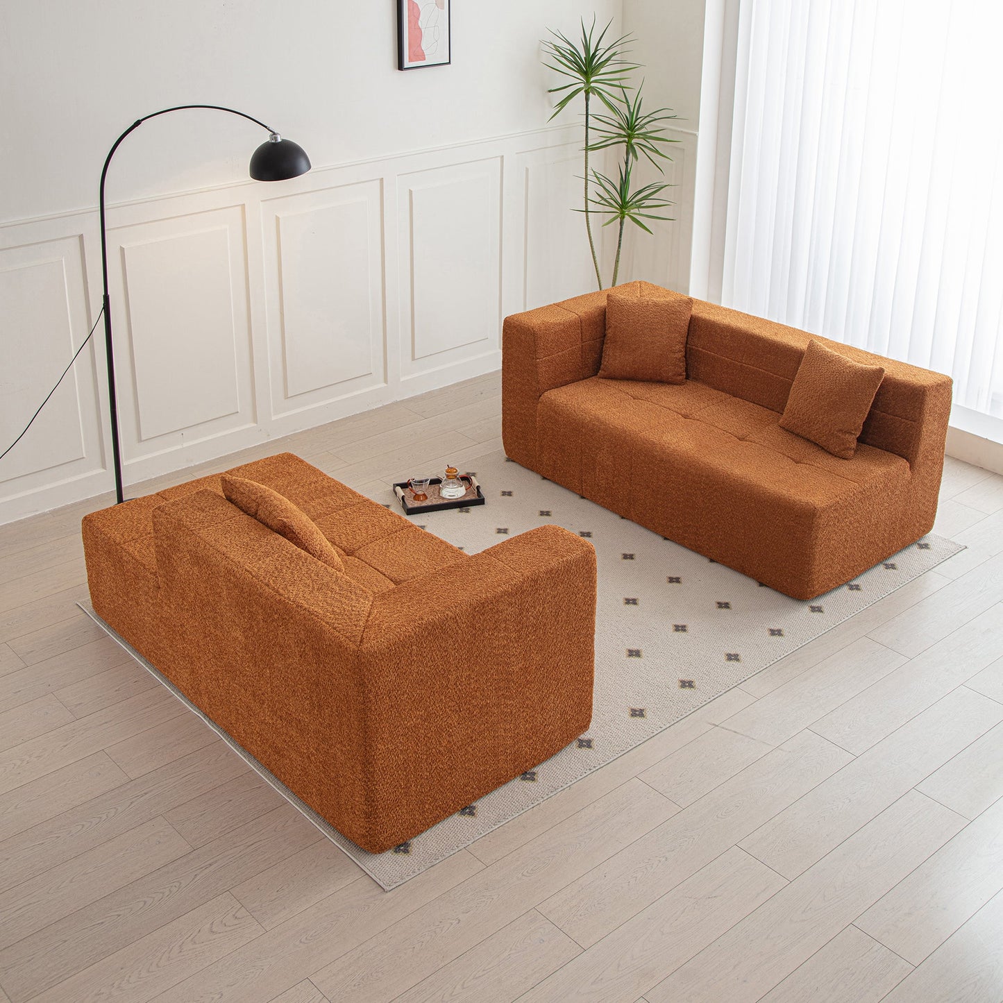 105.5" Modular L-Shaped Sectional Floor Couch, Deep Seat Tufted Comfy Sofa Set With Chaise for Living Room