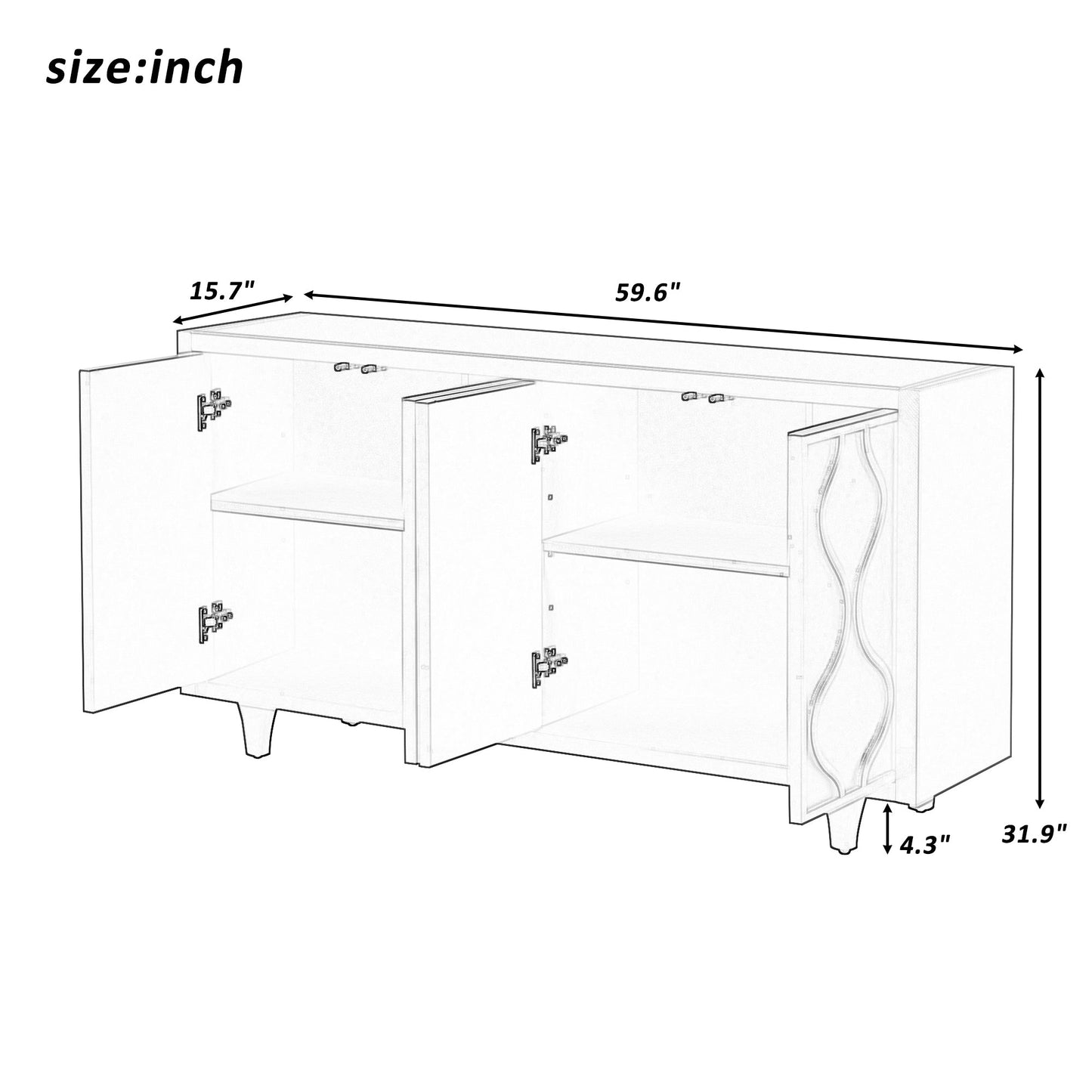Stylish Storage Cabinet Sideboard Wooden Cabinet With Embossed Curved Doors,Suitable for Living Rooms