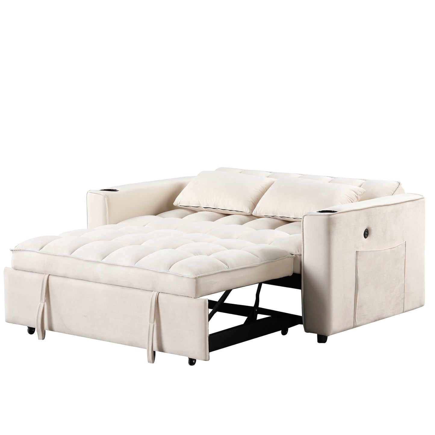 55.3" 4-1 Multi-Functional Sofa Bed With Cup Holder and USB Port for Living Room or Apartments Milky White
