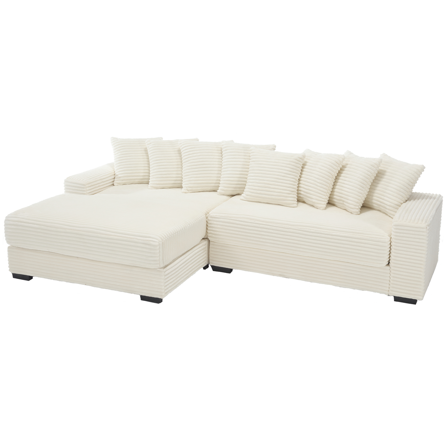 Oversized Two-Piece Couches, L Shaped Sofa, Corduroy, Left Chaise Daybed,with Armrests,Eight Throw Pillows,Corner Sofa