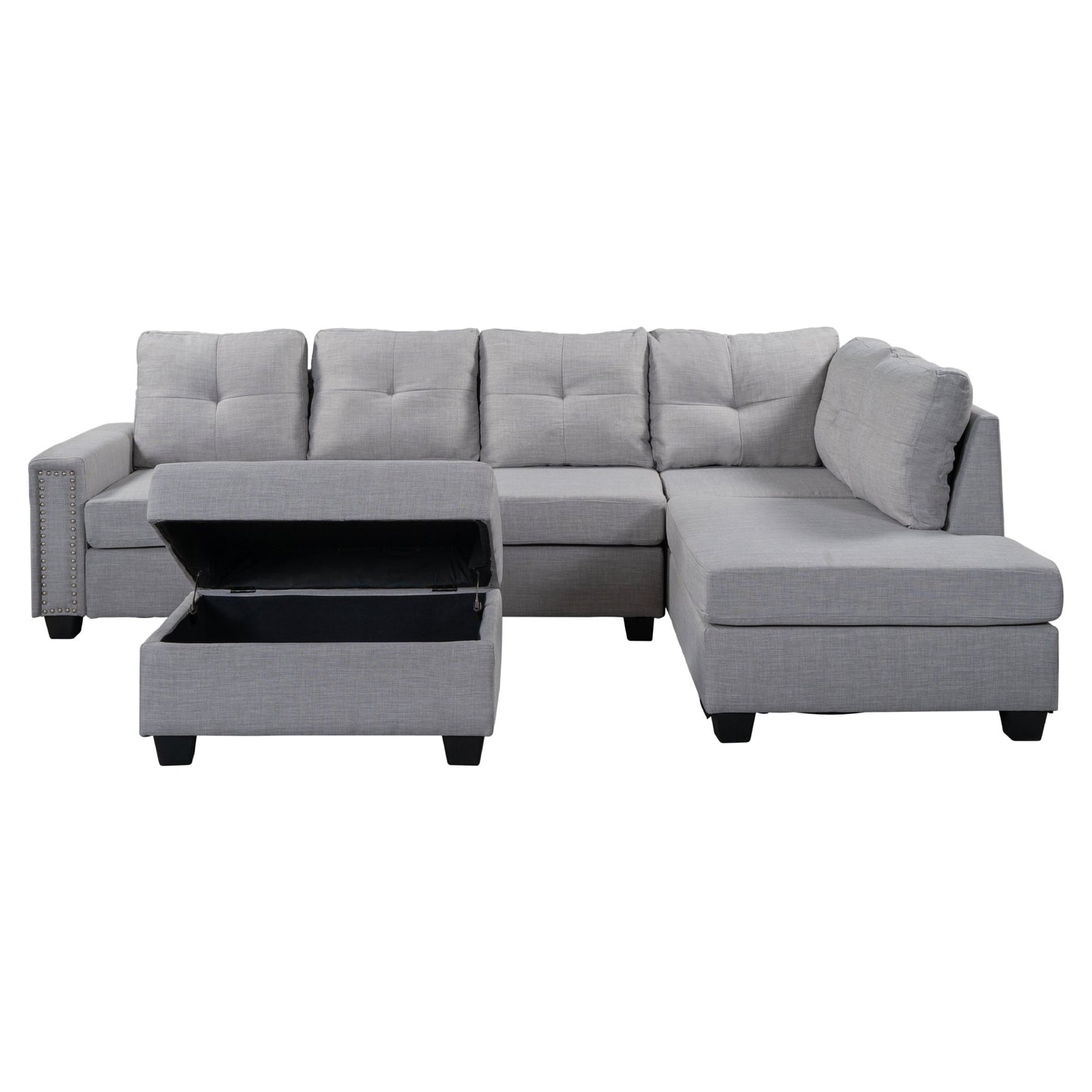 Reversible Sectional Sofa Space Saving With Storage Ottoman Rivet Ornament