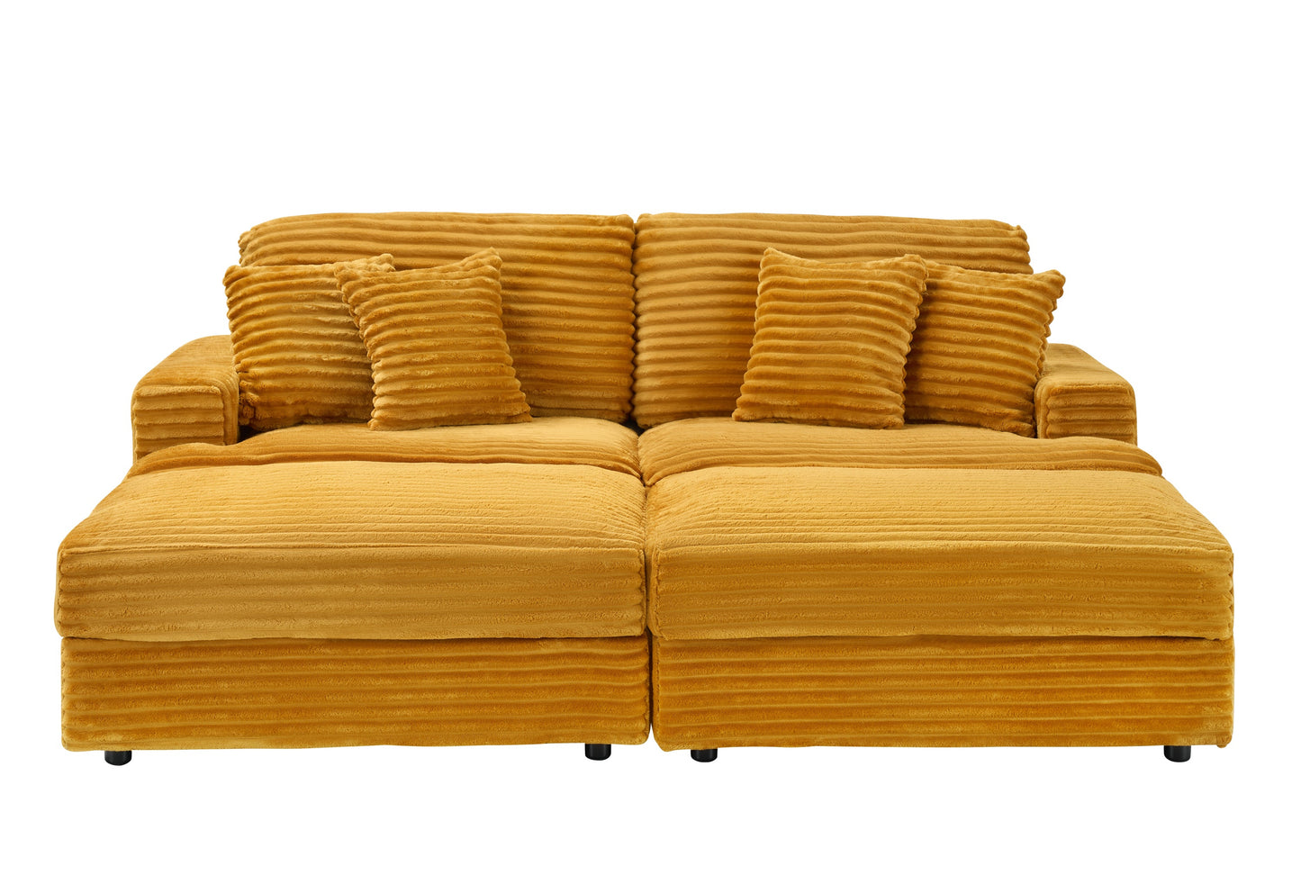 82 Inches Orange Corduroy Sofa, Two Storage Feet +4 Throw Pillows, Create a Living Room, Office Fashion New Darling