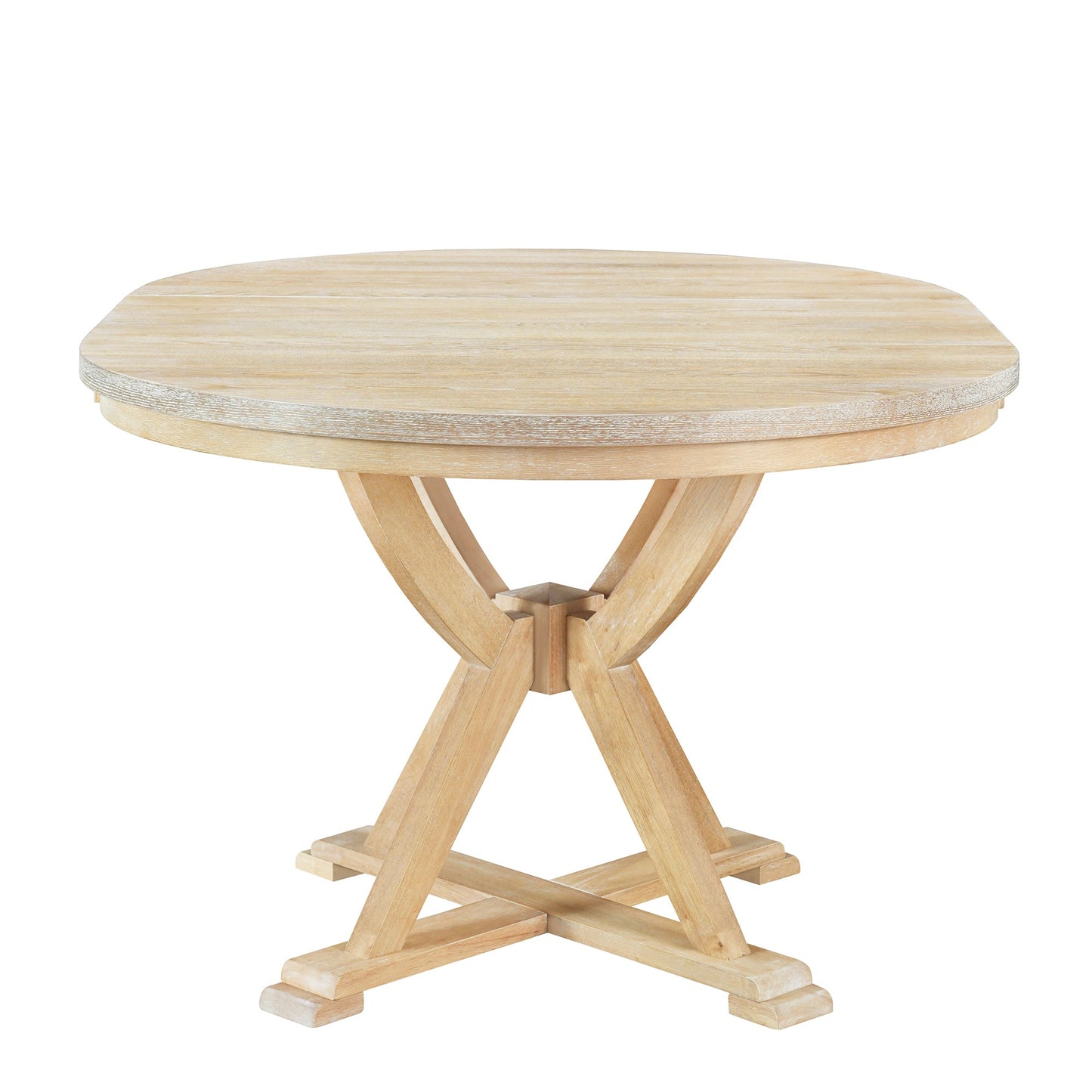 Mid-Century 5-Piece Extendable Round Dining Table Set With 15.7" Removable Leaf and 4 Cross Back Dining Chairs, Natural