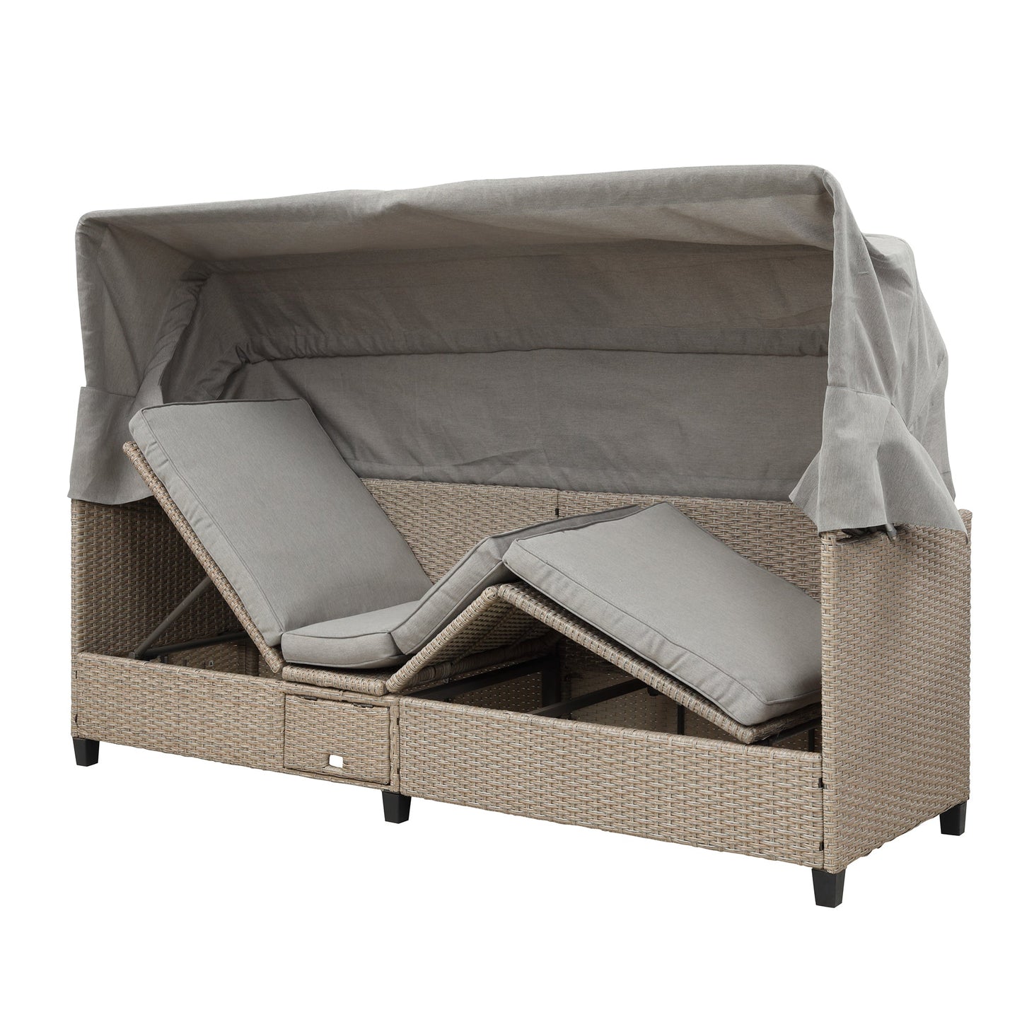 4 Piece UV-Proof Resin Wicker Patio Sofa Set With Retractable Canopy, Cushions and Lifting Table,Brown
