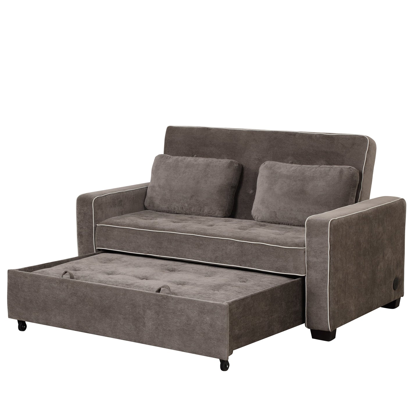 65.7" Linen Upholstered Sleeper Bed , Pull Out Sofa Bed Couch Attached Two Throw Pillows,Dual USB Charging Port