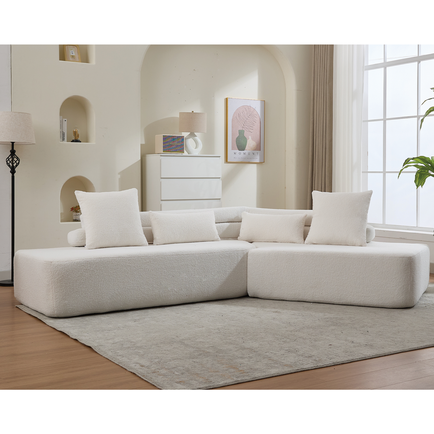 128"Minimalist Cloud Sectional Couch ,Modern Couches ,4-Seater ,No Assembly,Two Modular Sofa,Boucle Teddy Fabric, Upholstered