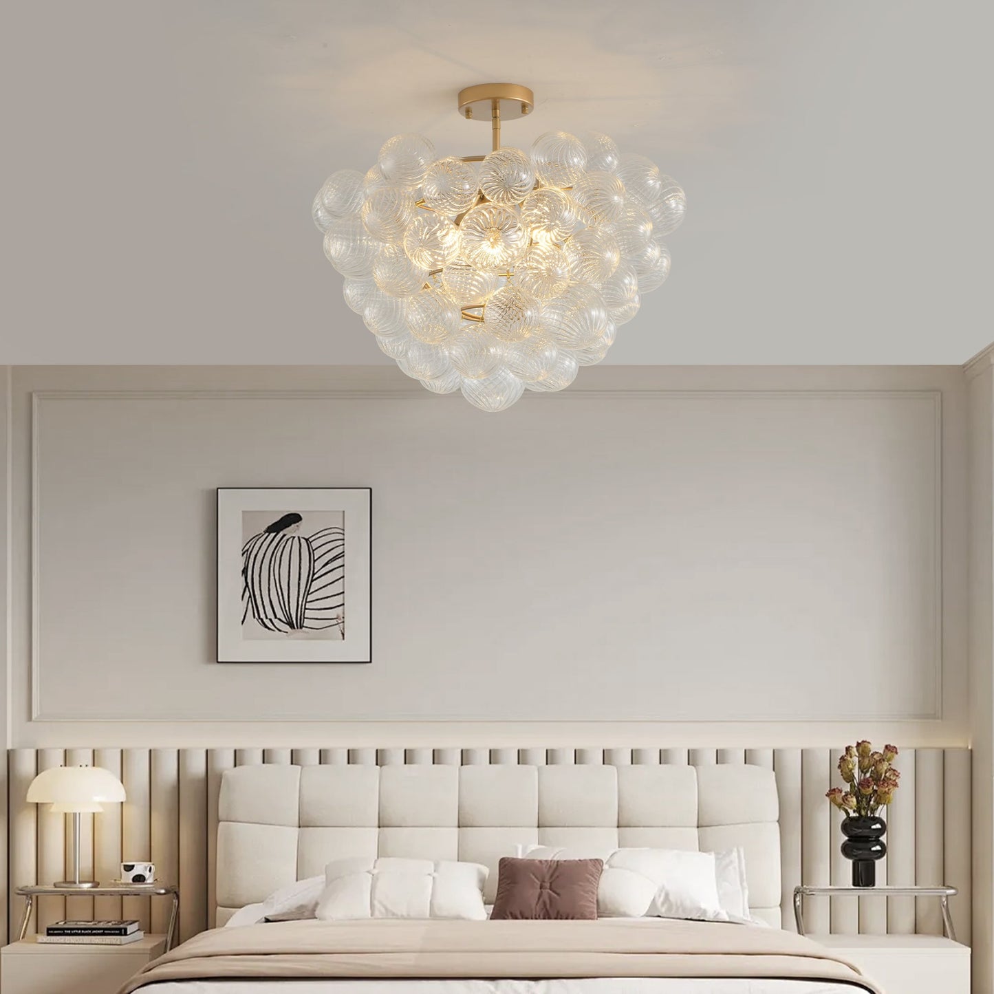 20-Inch Gold Ceiling Pendant Light With Threaded Clear Glass Globe Shade – Ideal for Living Room, Dining Room, Kitchen