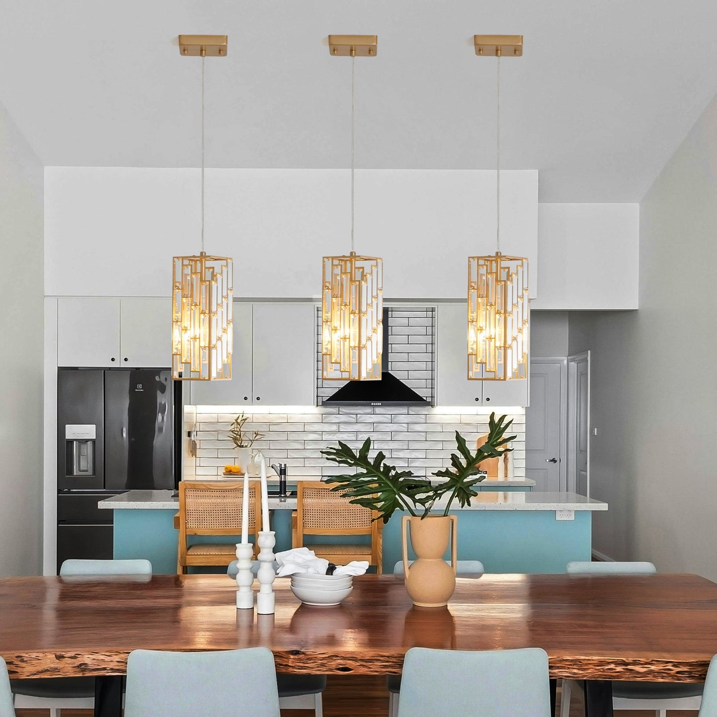 Modern Crystal Pendant Light - 3 Pack, Adjustable Hanging Ceiling Lamp With Crystal Prism Design for Dining Room