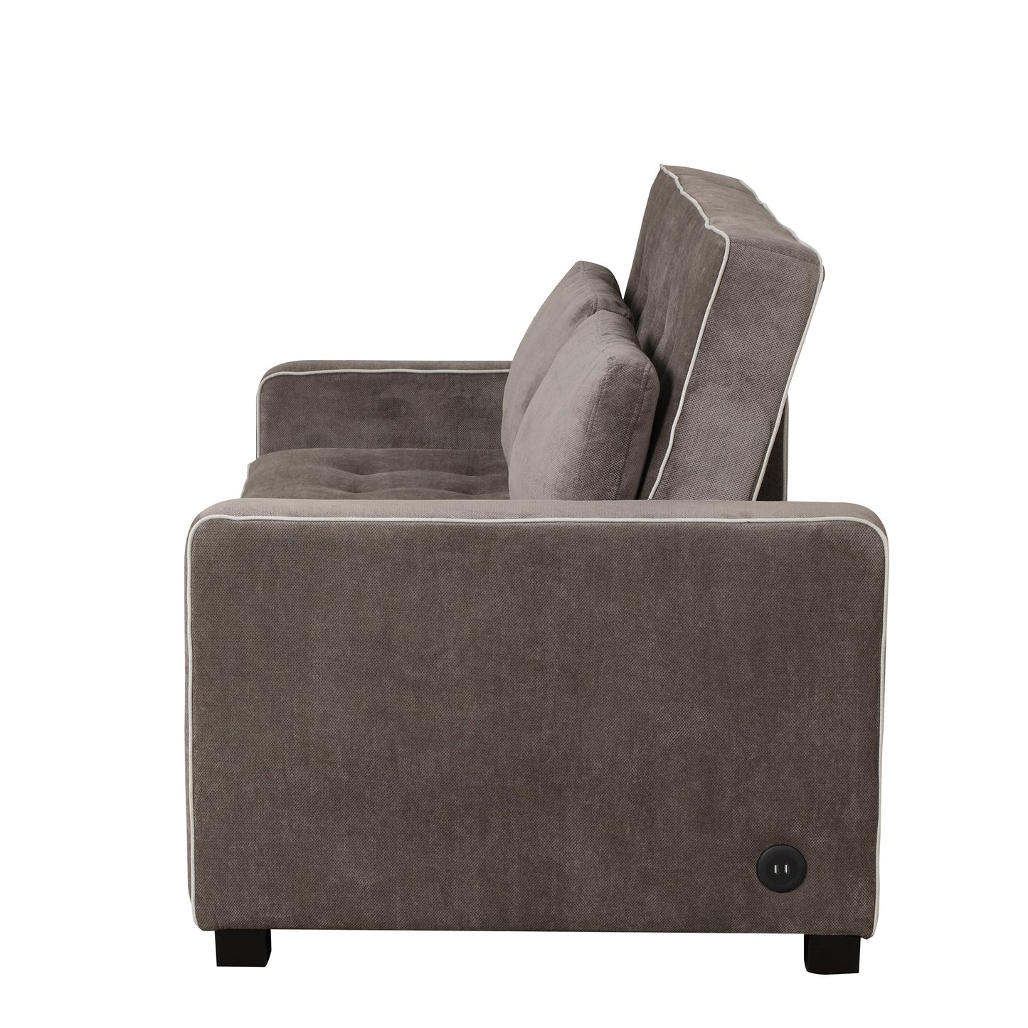 65.7" Linen Upholstered Sleeper Bed , Pull Out Sofa Bed Couch Attached Two Throw Pillows,Dual USB Charging Port