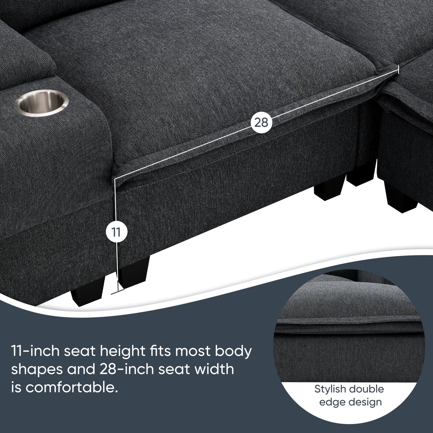 109*57" Modern Sectional Cloud Sofa With Console,USB Charger,Reading Light,Cup Holder,Wide Seat,4 Seat Chenille Modular