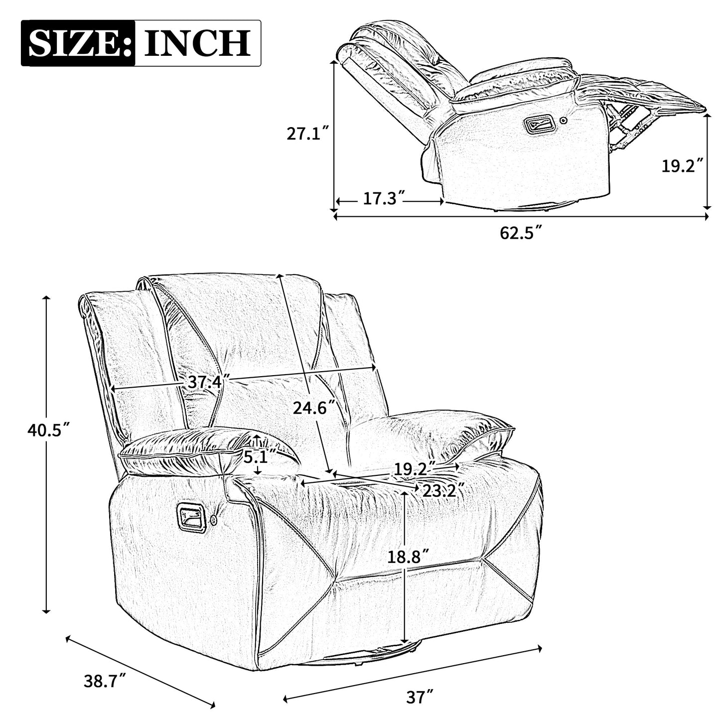 360° Swivel and Rocking Home Theater Recliner Manual Recliner Chair With a LED Light Strip for Living Room,Bedroom