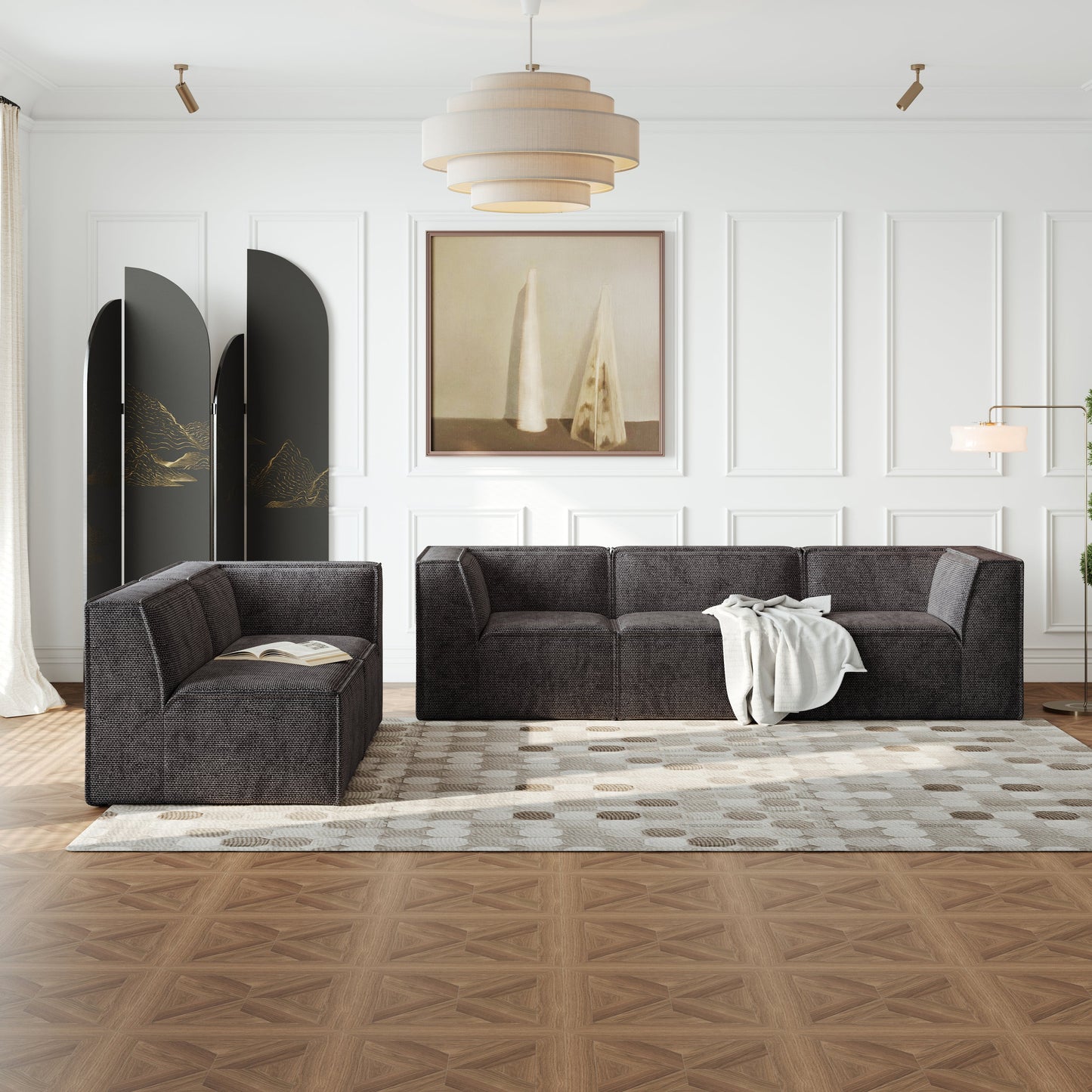 106*106" Chenille Modular L Shaped Sectional Sofa,Luxury Floor Couch Set,Upholstered Indoor Furniture