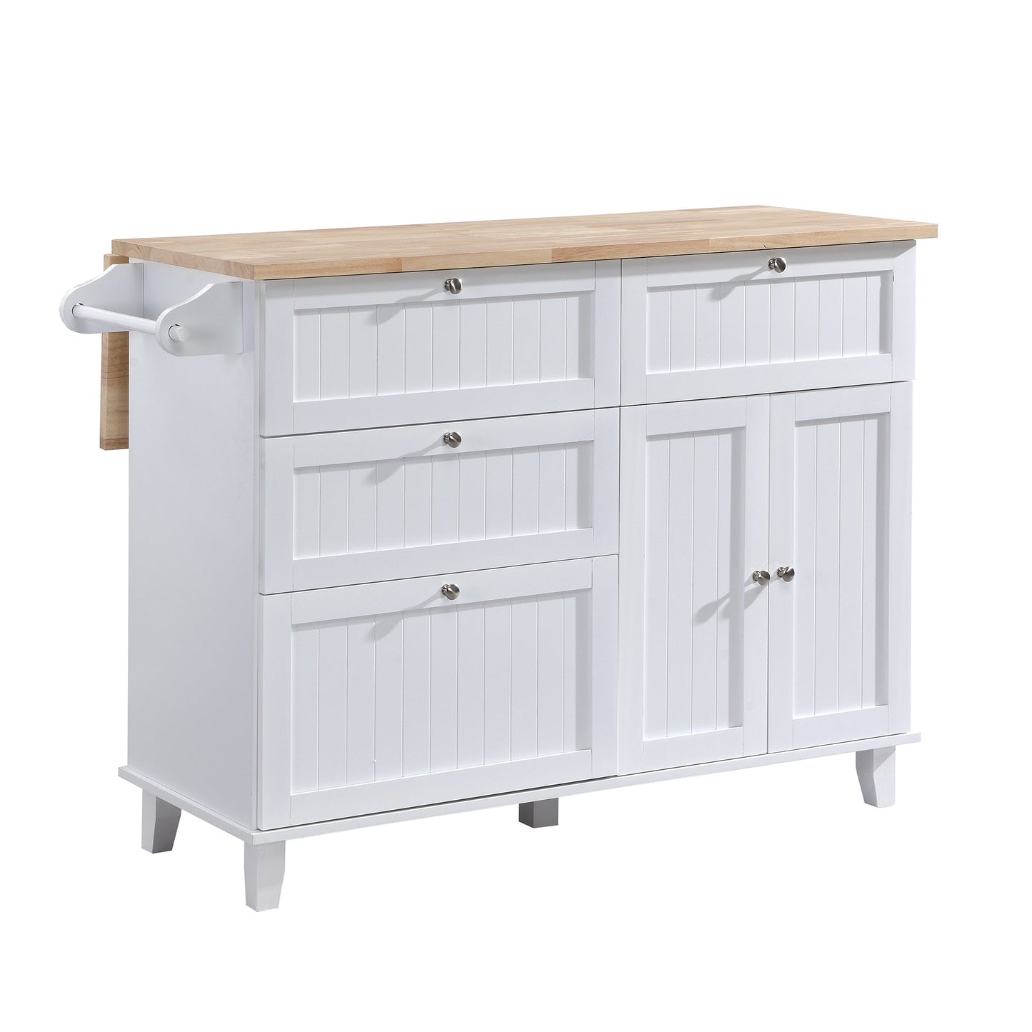 Farmhouse Kitchen Island Set With Drop Leaf and 2 Seatings,Dining Table Set With Storage Cabinet, Drawers and Towel Rack