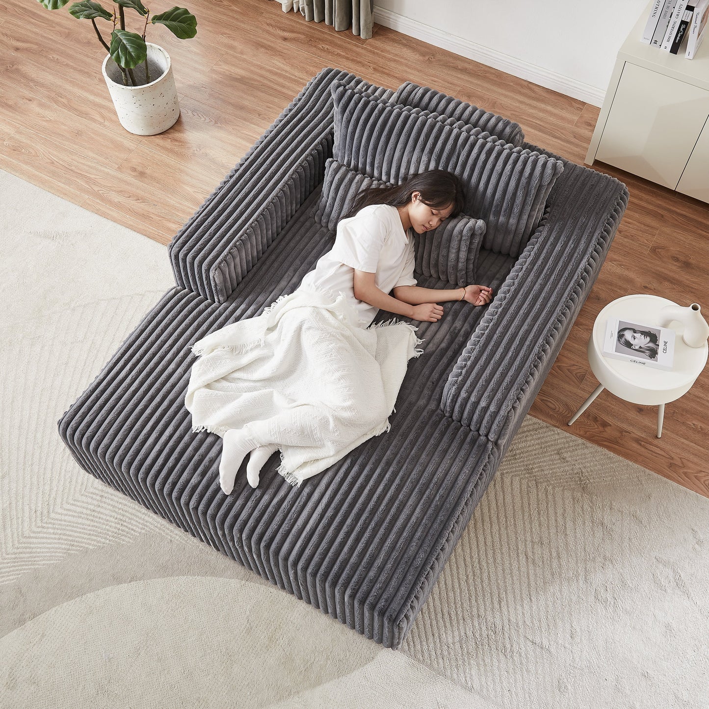 75-Inch Corduroy Sponge Sofa Lounge Chair,No Assembly Required,Fluffy Modern Sleeper Chair for Indoor Living Room Bedroom