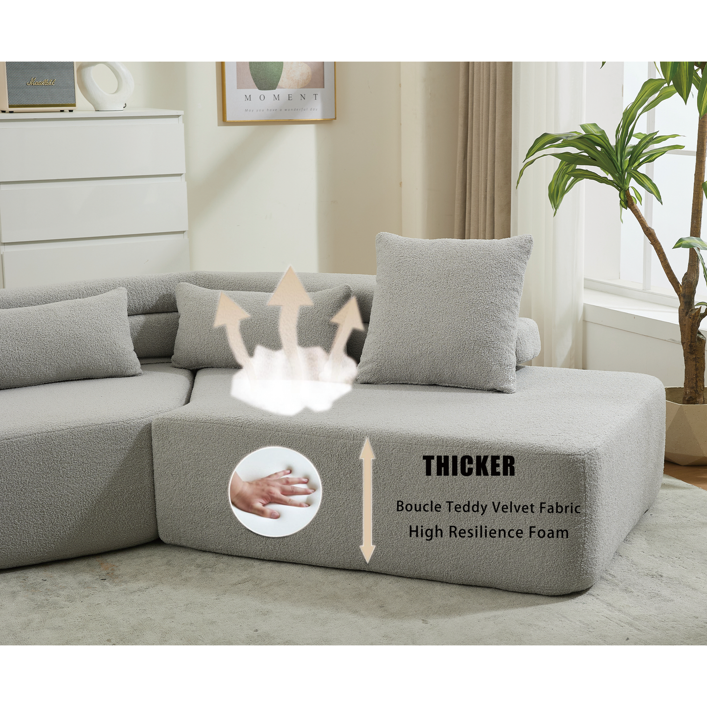 128"Minimalist Cloud Sectional Couch ,Modern Couches ,4-Seater ,No Assembly,Two Modular Sofa,Boucle Teddy Fabric