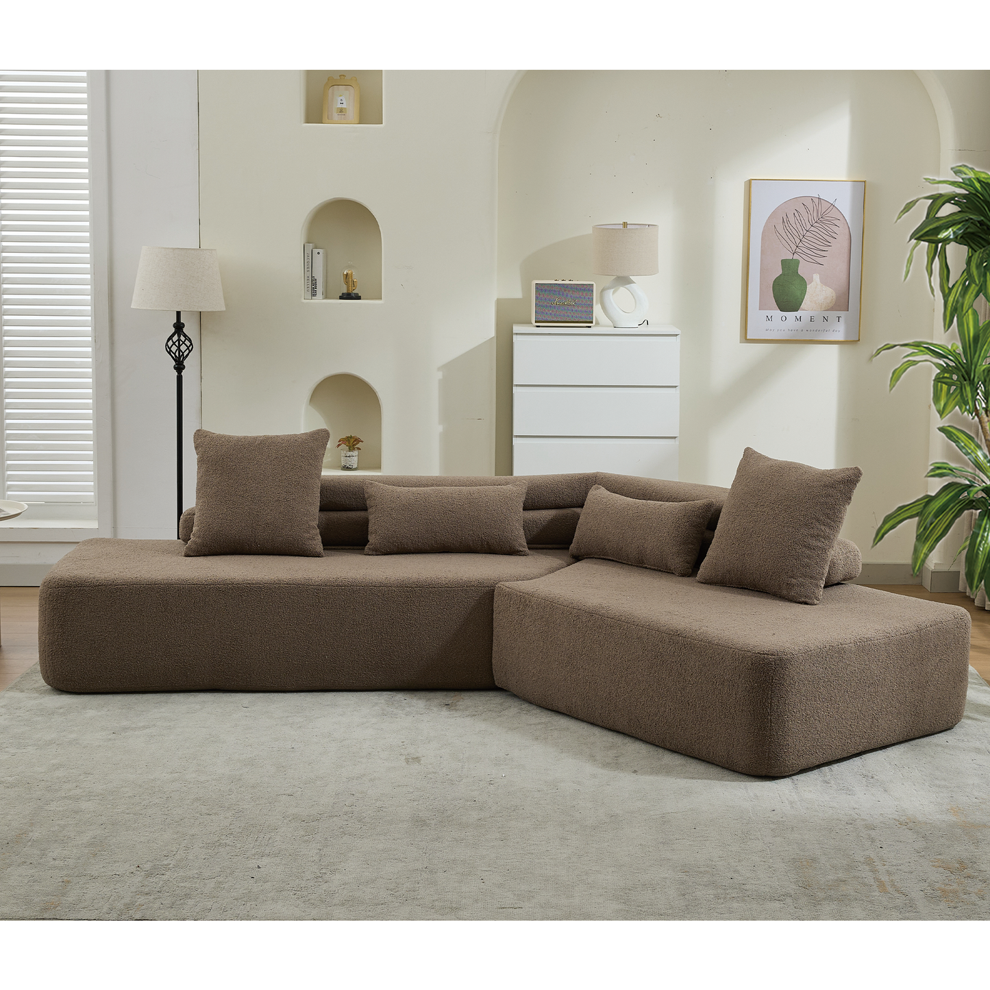128"Minimalist Cloud Sectional Couch ,Modern Couches ,4-Seater ,No Assembly,Two Modular Sofa,Boucle Teddy Fabric, Upholstered