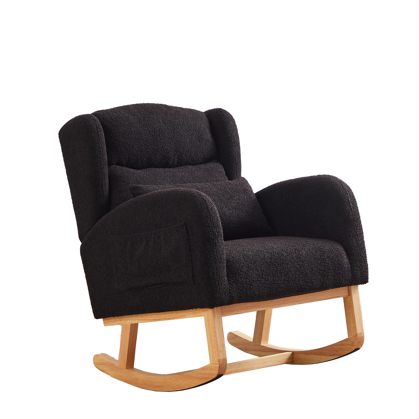 Modern Accent High Backrest Living Room Lounge Arm Rocking Chair, Two Side Pocket