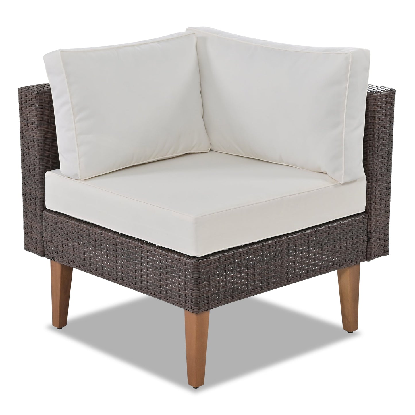 4-Pieces Outdoor Wicker Sofa Set, Patio Furniture With Colorful Pillows, L-Shape Sofa Set