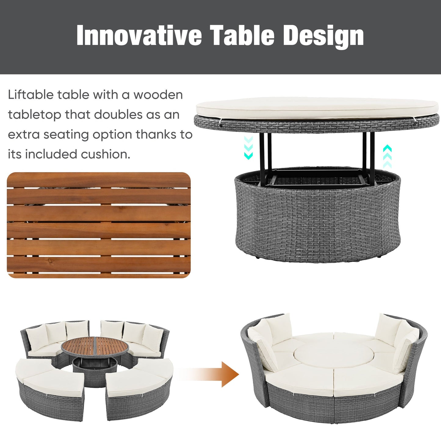 Patio 5-Piece Round Rattan Sectional Sofa Set All-Weather