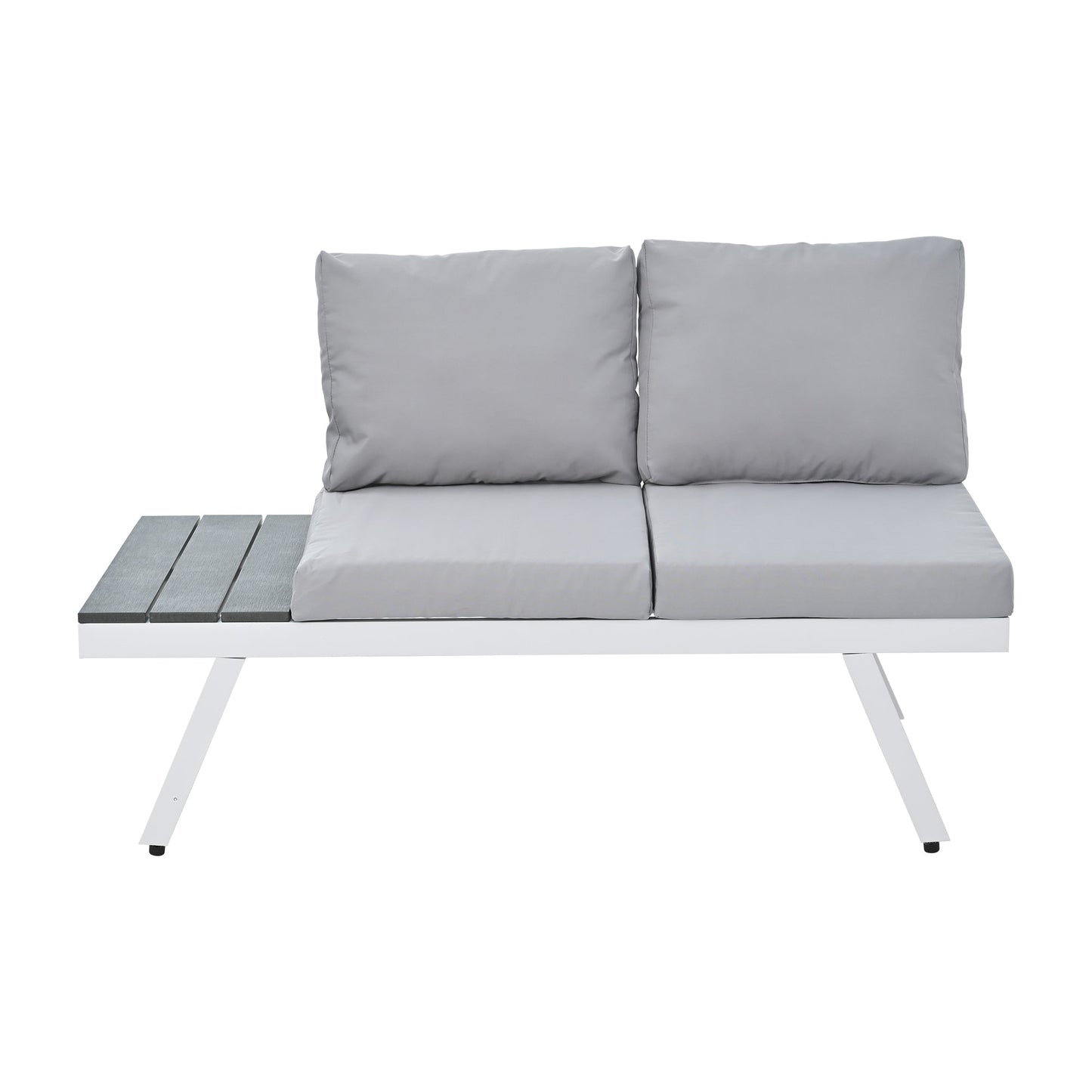 Industrial 5-Piece Aluminum Outdoor Patio Furniture Set, Modern Garden Sectional Sofa Set With End Tables, Coffee Table