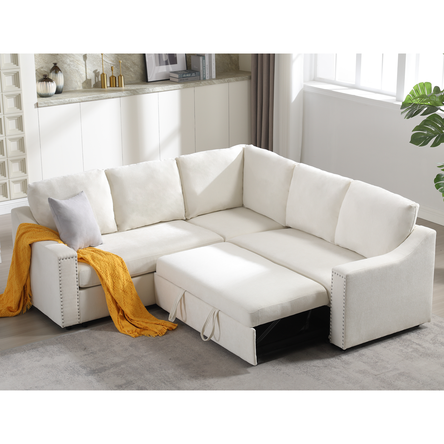 L-Shaped Sofa With Pull-Out Sofa Bed, Corner Sofa,comfortable Living Room Furniture Set, Sleeper Sofa Bed,Corner Seat