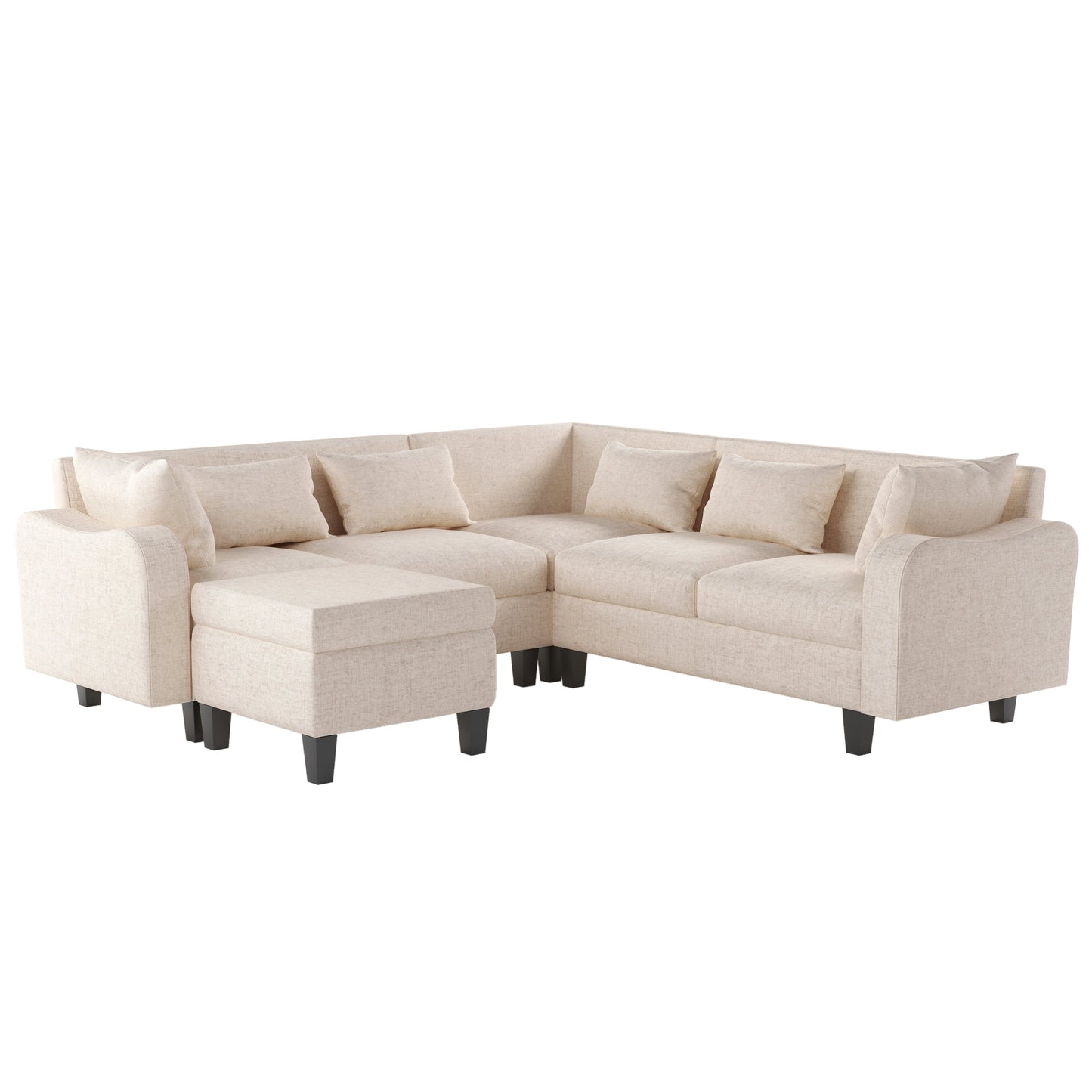 87" Modern Sectional Sofa With Coffee Table,6-Seat Couch Set With Storage Ottoman,Various Combinations,L-Shape Indoor