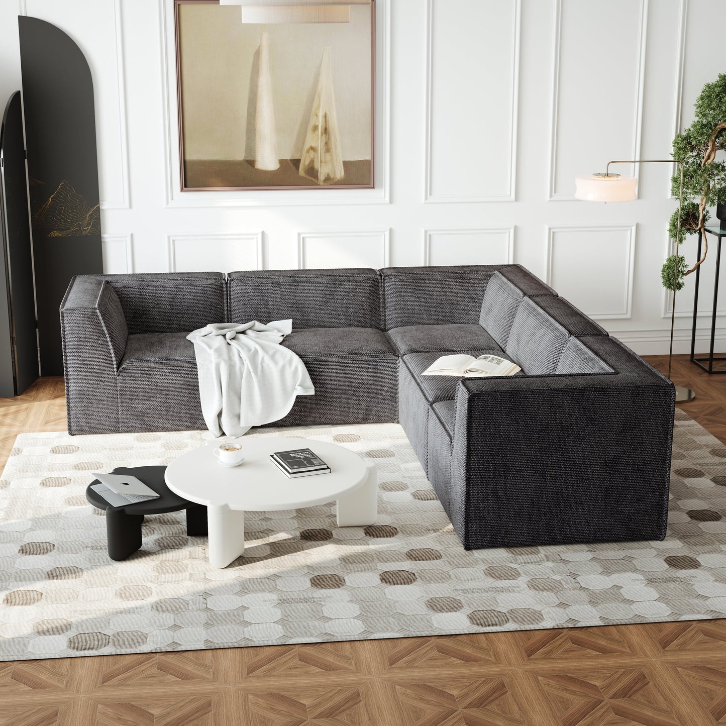 106*106" Chenille Modular L Shaped Sectional Sofa,Luxury Floor Couch Set,Upholstered Indoor Furniture