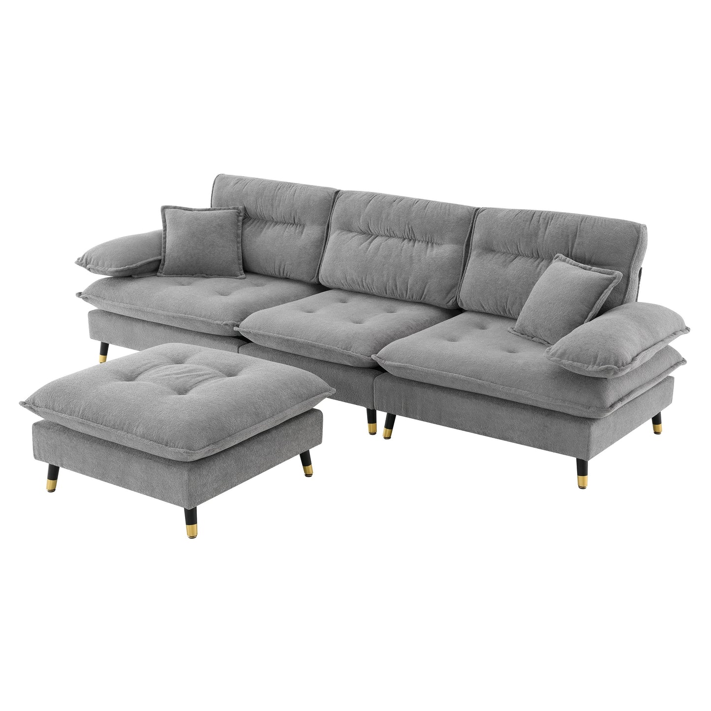 106*66.5" L Shaped Convertible Sectional Sofa,4 Seat Tufted Couch Set With Two-Tone Adjust Legs,Cloud Chenille Fabric